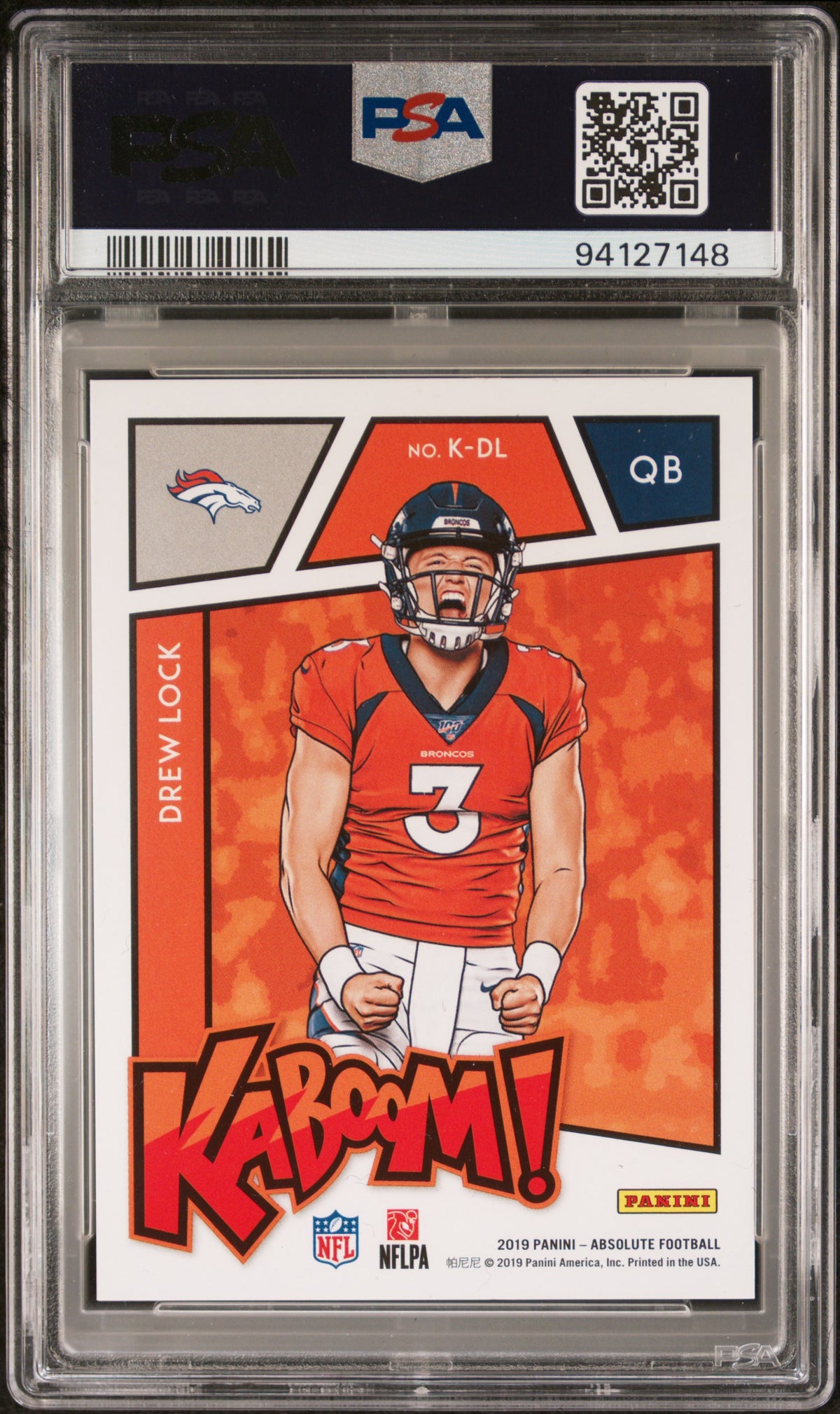 Drew Lock 2019 Absolute KABOOM SSP CASE HIT SSP RC Denver Broncos PSA 9