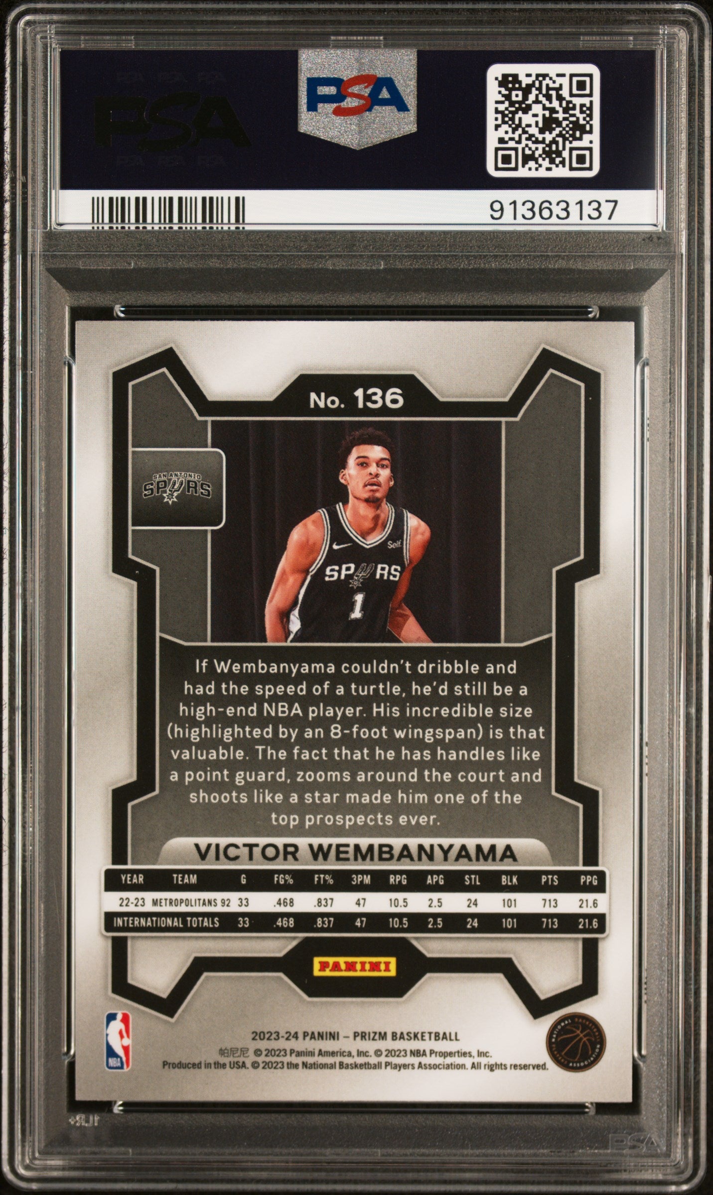 Victor Wembanyama 2023-24 Prizm Rookie RC San Antonio Spurs #136 PSA 10