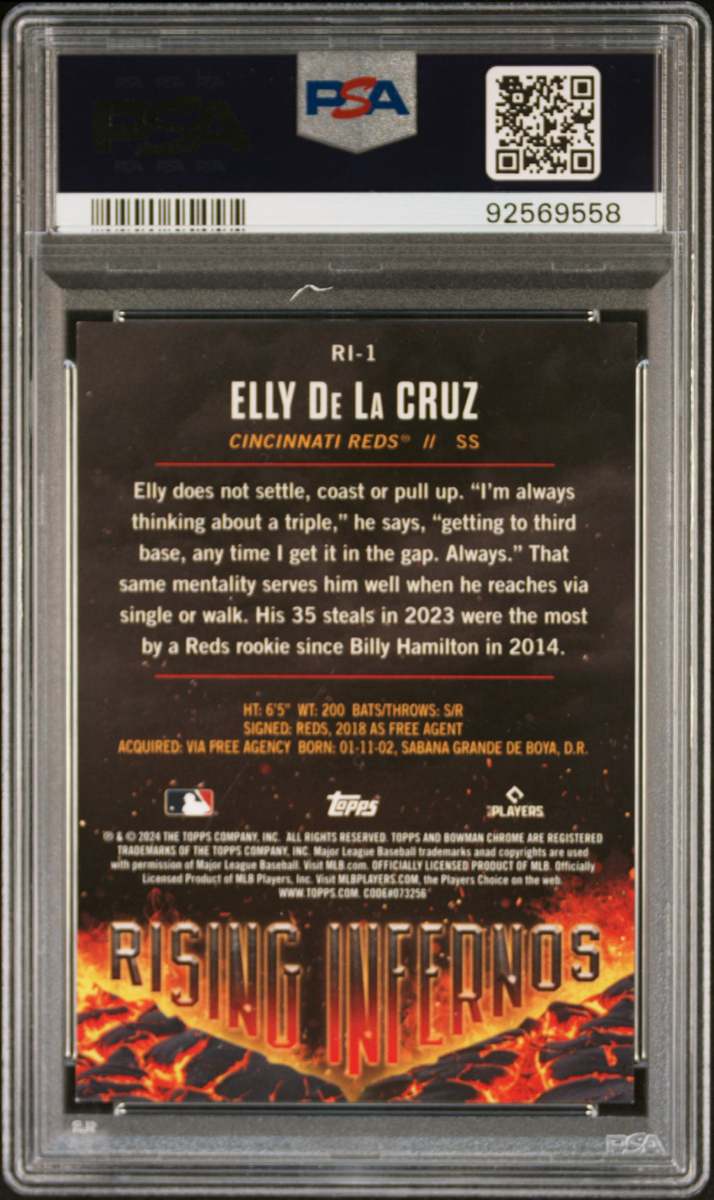 Elly De La Cruz 2024 Bowman Rising Infernos GOLD Rookie RC Reds 36/50 PSA 9