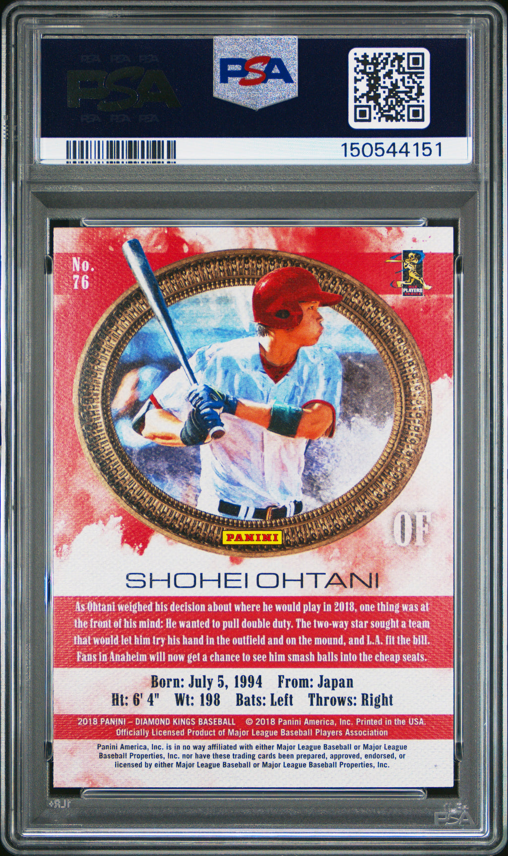Shohei Ohtani 2018 Diamond Kings Facing Right Rookie RC LA Angels #76 PSA 10