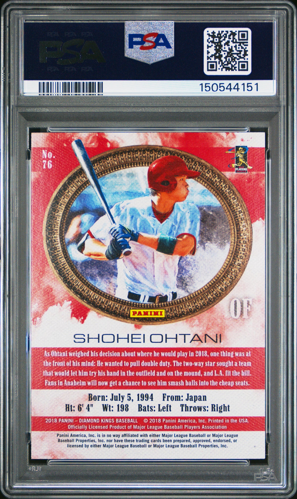 Shohei Ohtani 2018 Diamond Kings Facing Right Rookie RC LA Angels #76 PSA 10