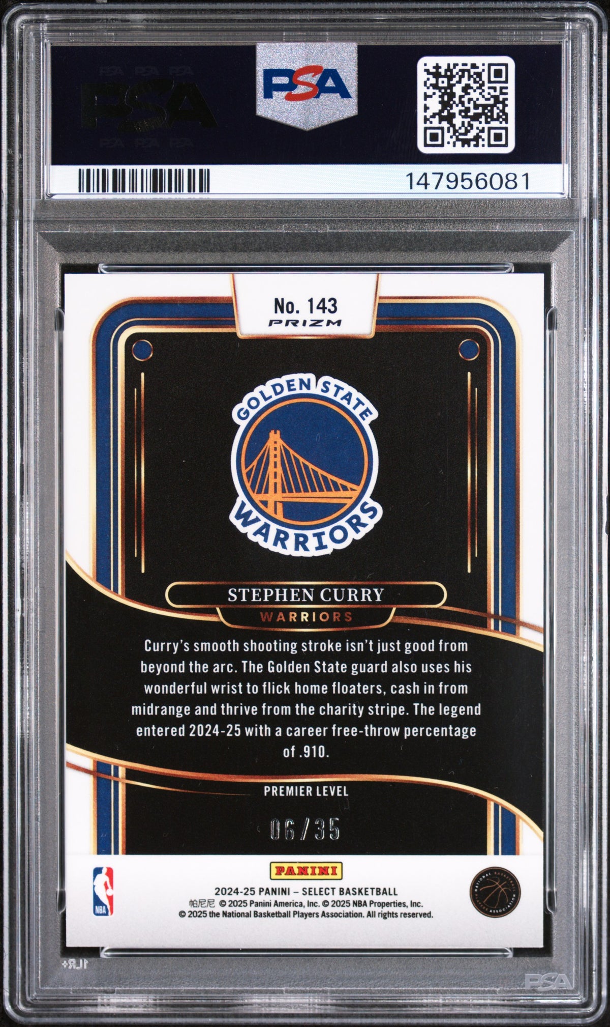 Stephen Curry 2024-25 Select White Scope 6/35 Golden State Warriors PSA 9