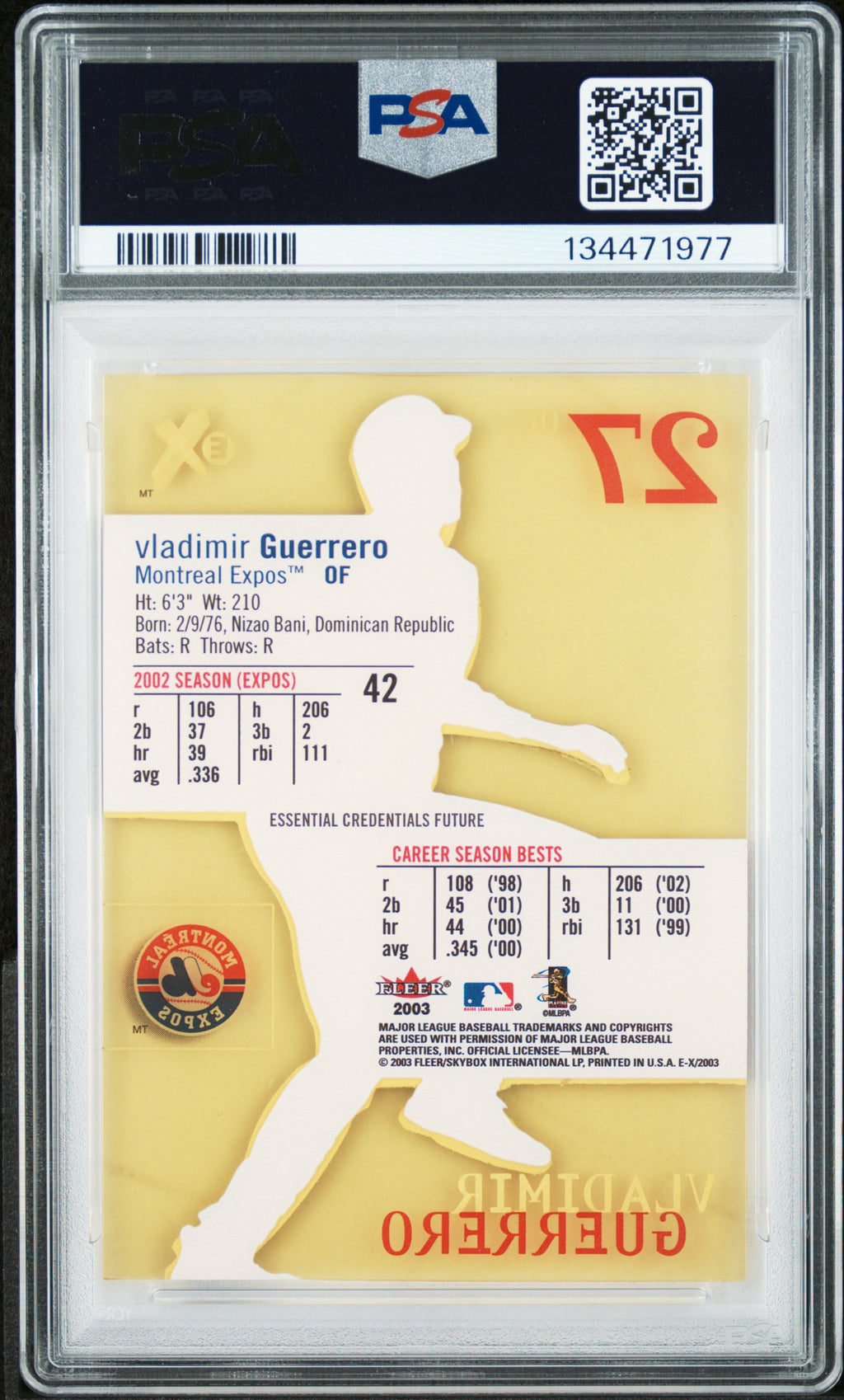 Vladimir Guerrero 2003 Fleer E-X Essential Credentials Future Expos 60/61 PSA 9