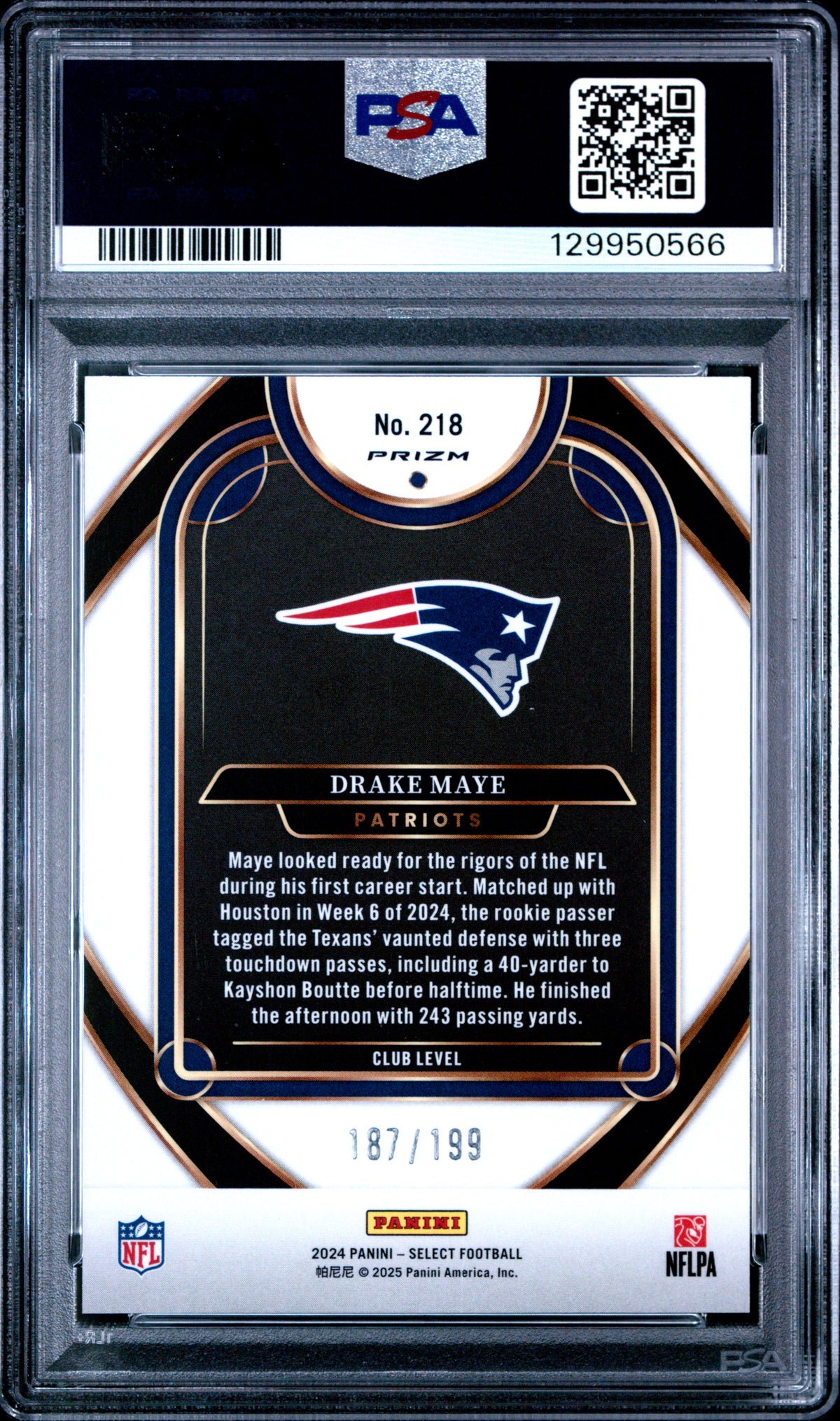 Drake Maye 2024 Select Club White Shock RC New England Patriots 187/199 PSA 10
