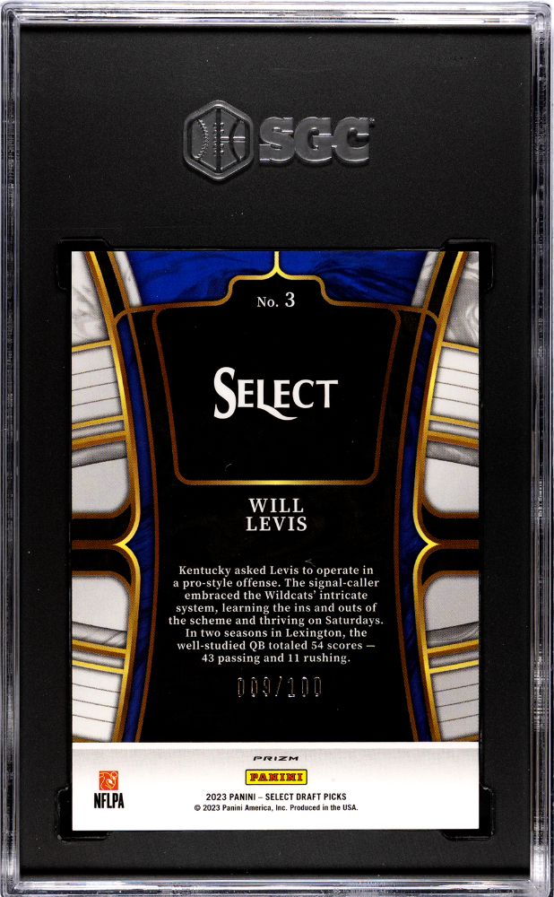 Will Levis 2023 Select Draft Black & Gold Squares RC Kentucky 9/100 SGC 9.5