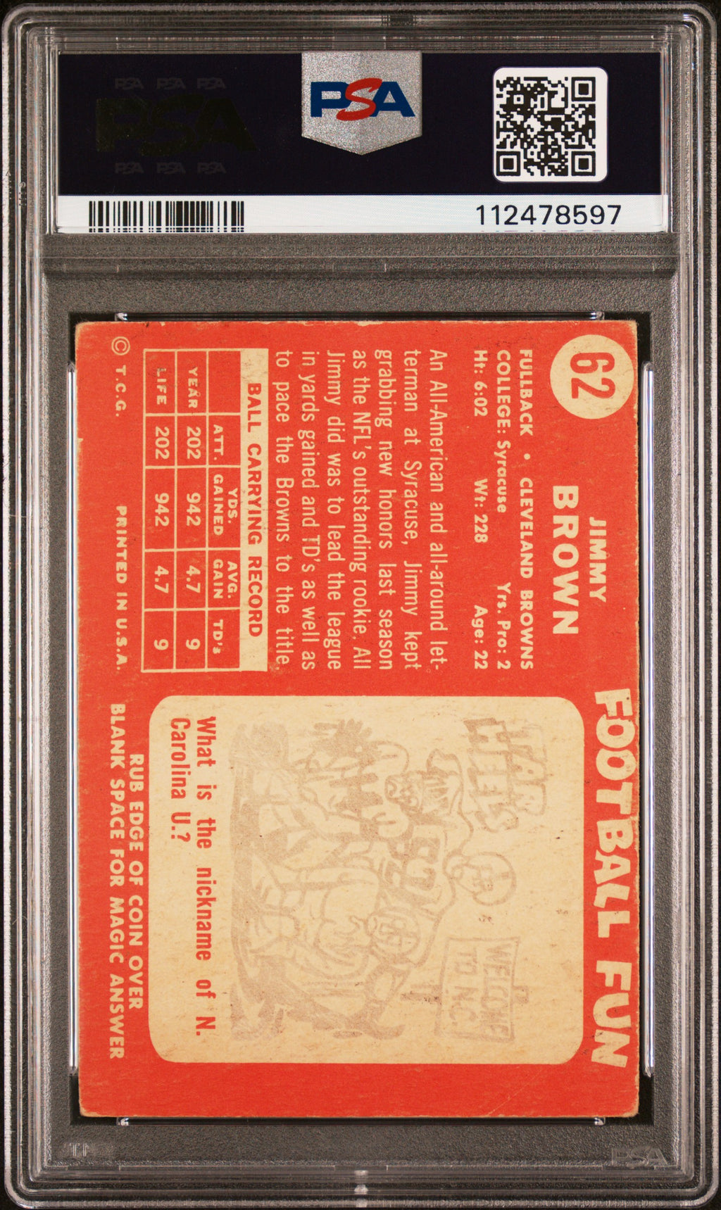 Jim Brown 1958 Topps Rookie Card RC Cleveland Browns #62 PSA 3 MC