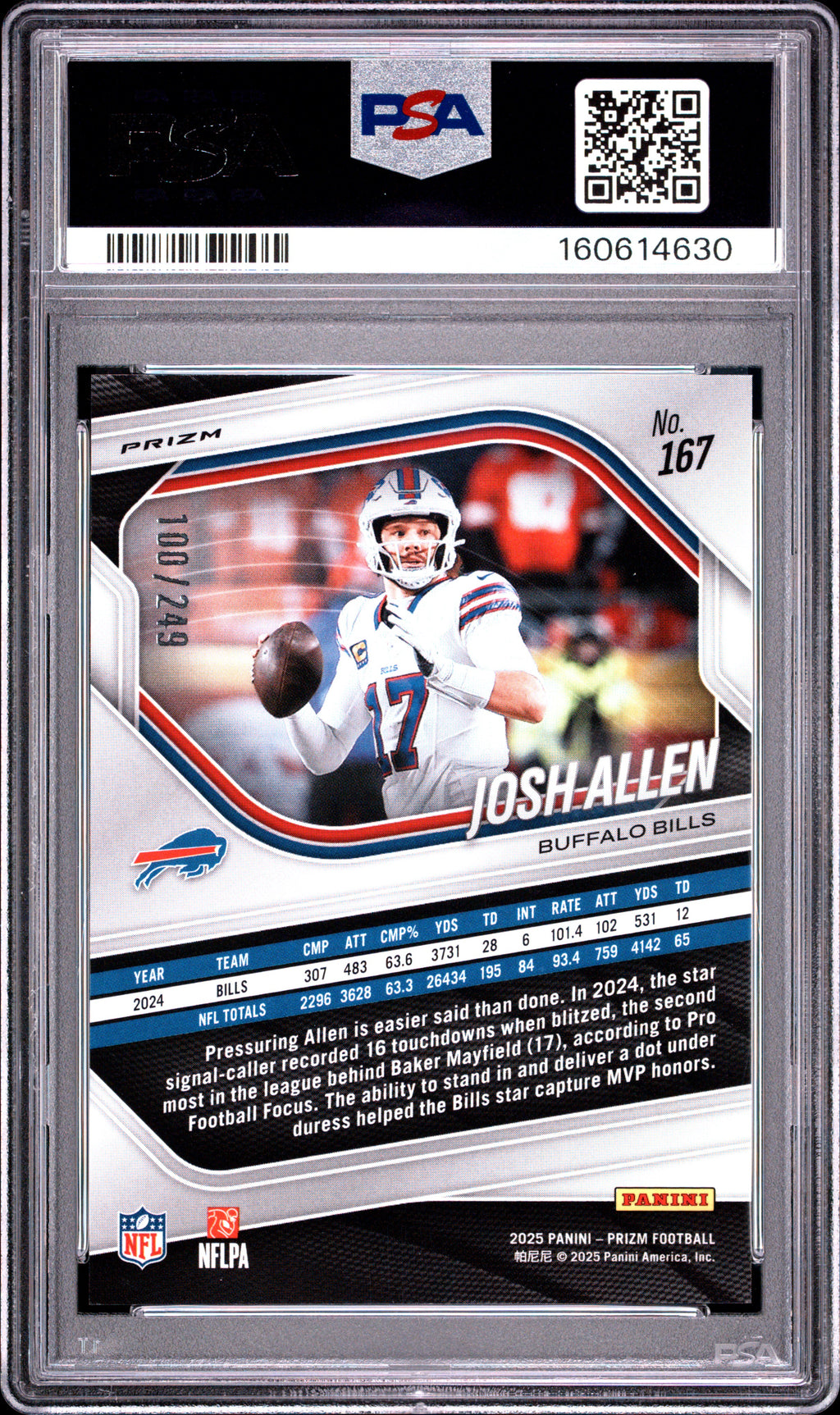 Josh Allen 2025 Prizm Orange Prizm Buffalo Bills 100/249 PSA 10