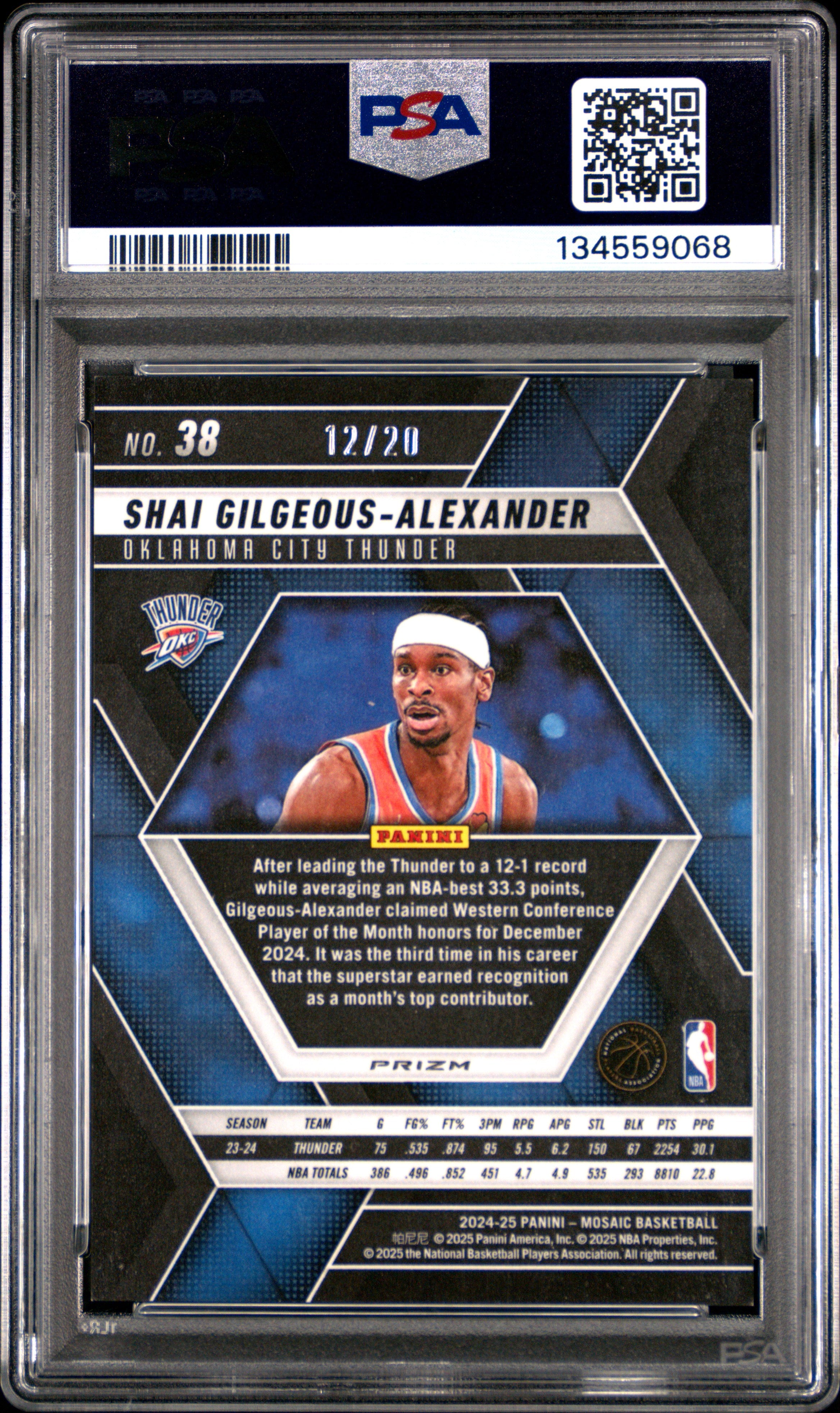 Shai Gilgeous-Alexander 2024-25 Mosaic Cherry Blossom Choice SSP Thunder PSA 9