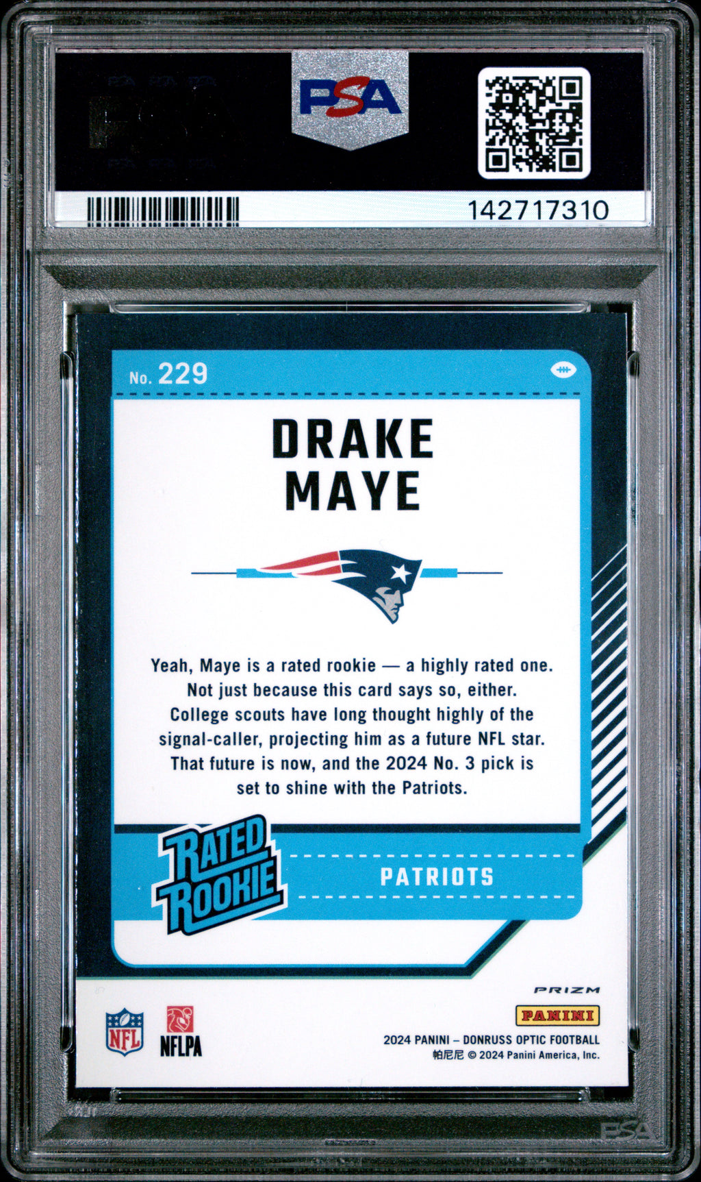 Drake Maye 2024 Optic Rated Rookie Green Hyper RC New England Patriots PSA 9