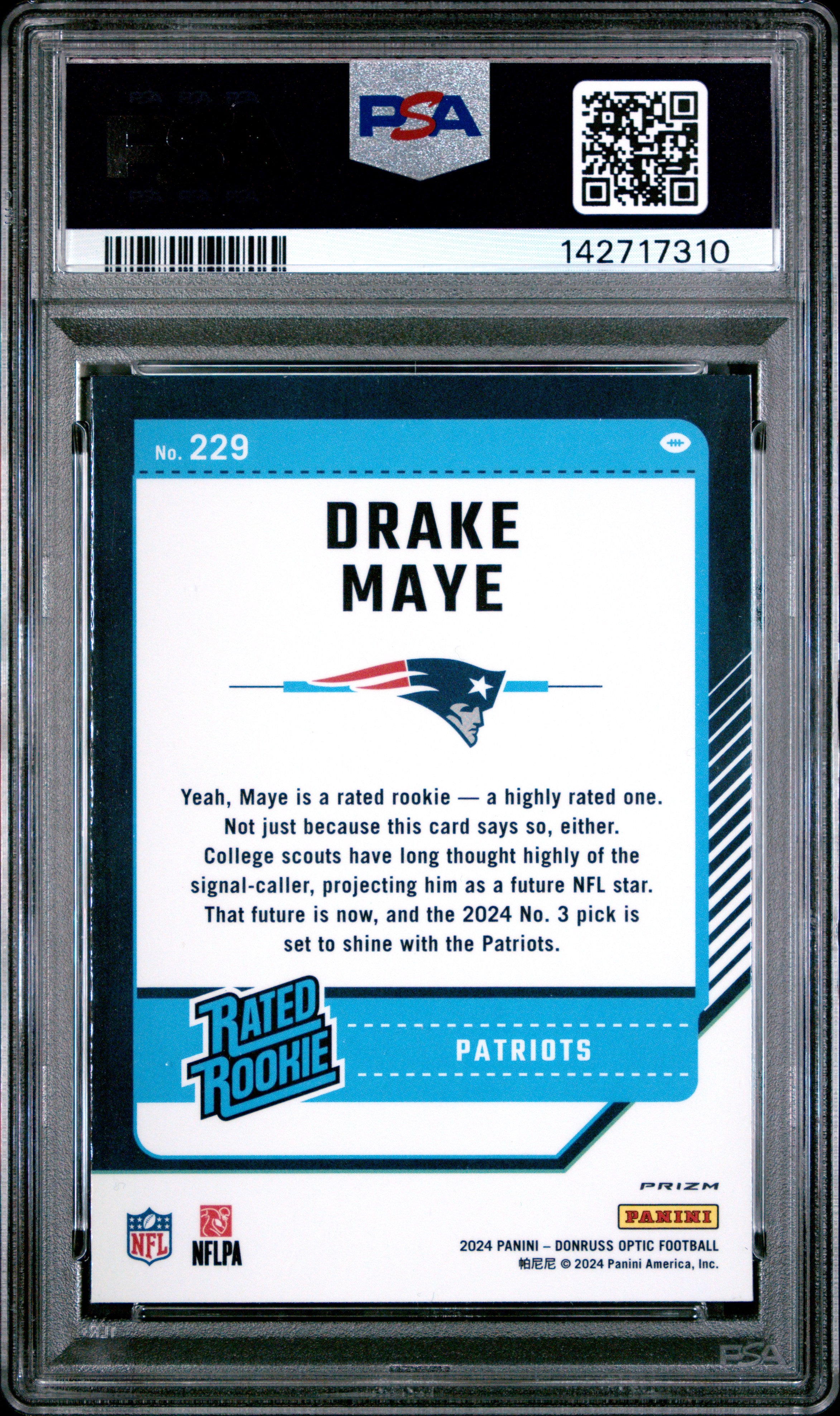 Drake Maye 2024 Optic Rated Rookie Green Hyper RC New England Patriots PSA 9