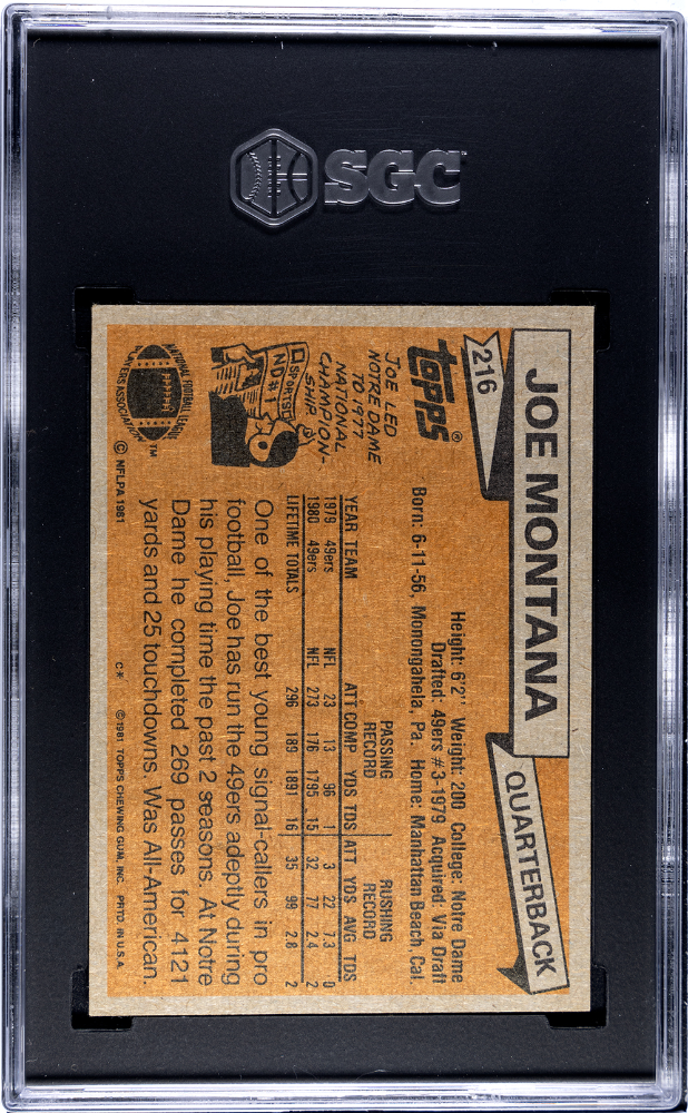 Joe Montana 1981 Topps Rookie Card RC San Francisco 49ers #216 SGC 5