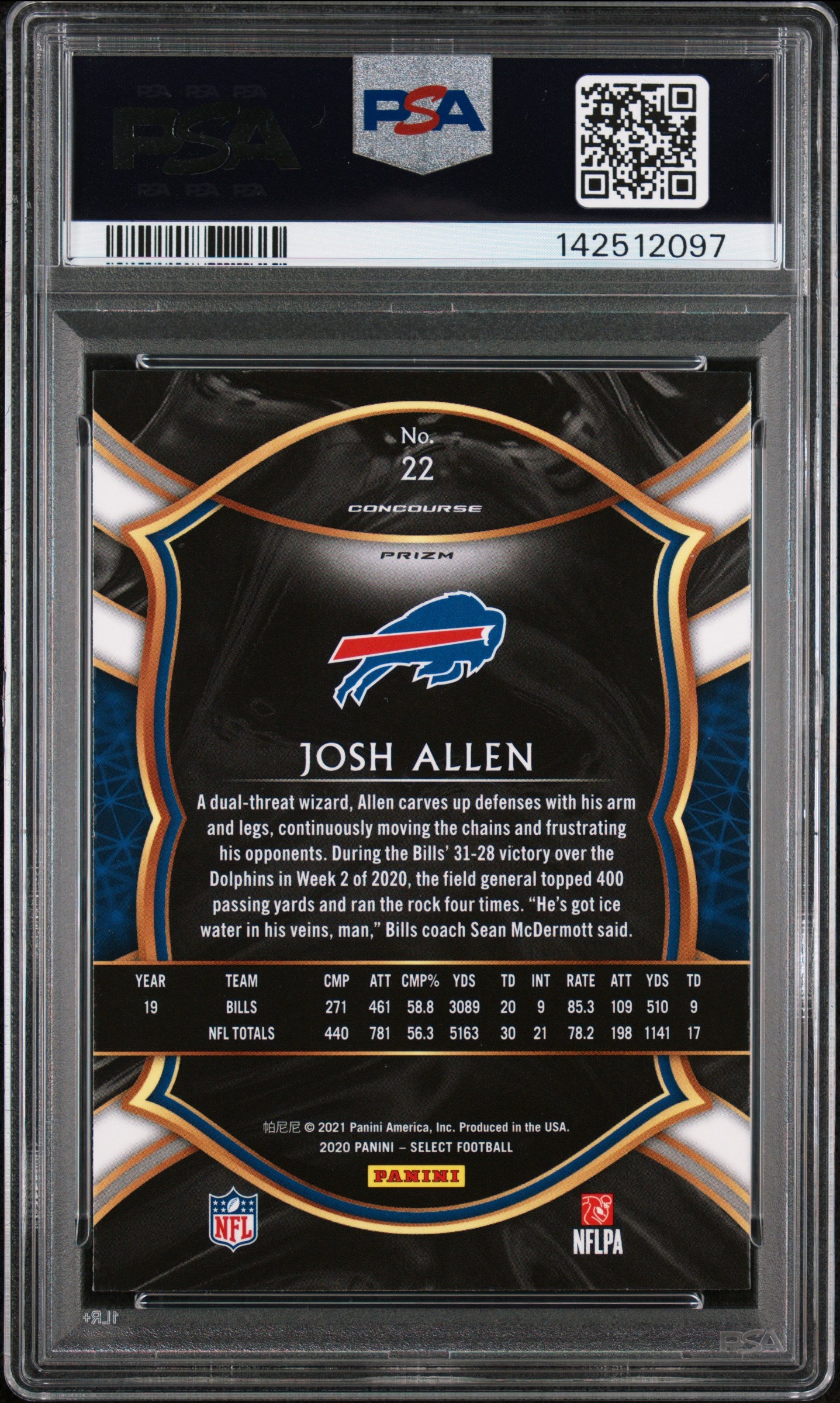 Josh Allen 2020 Select Silver Prizm Buffalo Bills #22 PSA 10