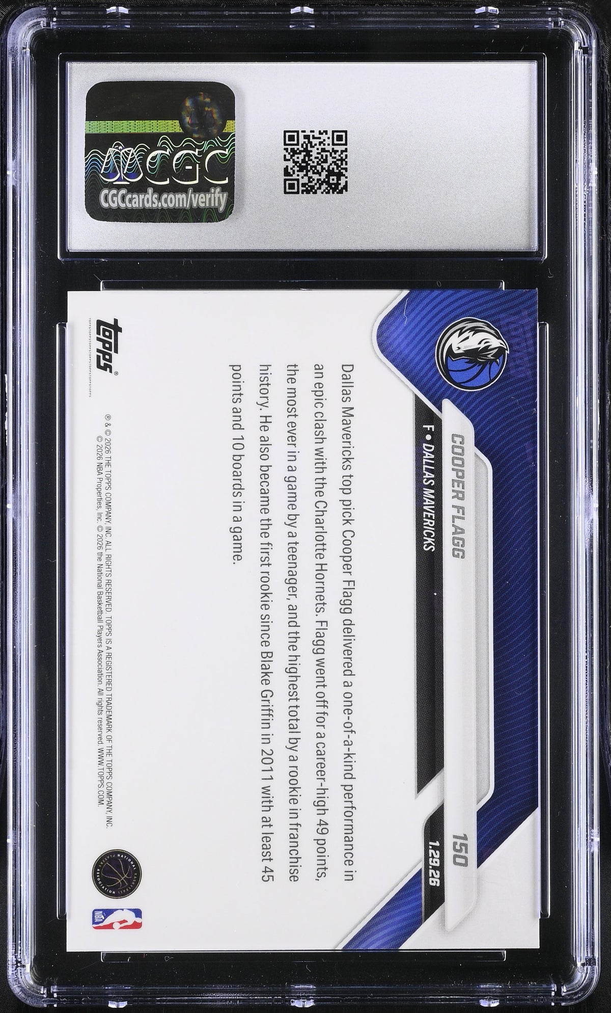 Cooper Flagg 2025-26 Topps Now Rookie RC Dallas Mavericks #150 CGC 10