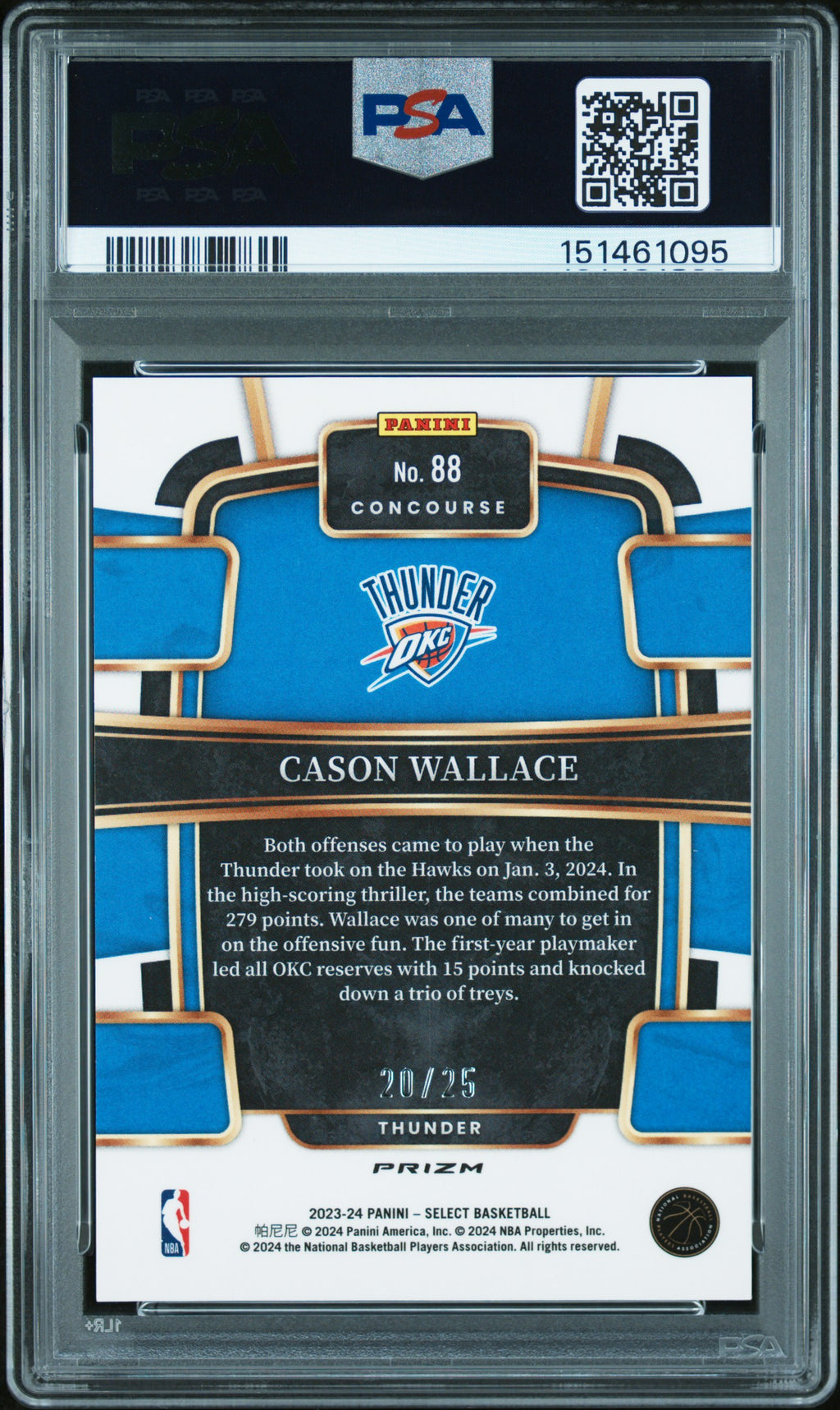 Cason Wallace 2023-24 Select Blue Disco Rookie RC OKC Thunder 20/25 PSA 9