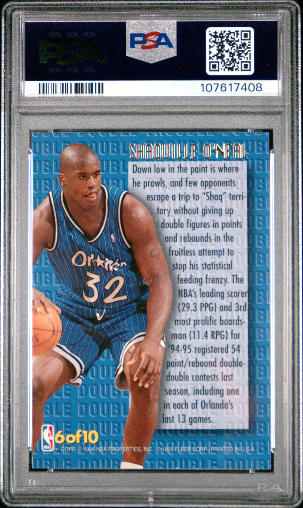 Shaquille O'Neal 1995-96 Ultra Double Trouble Orlando Magic #6 PSA 7