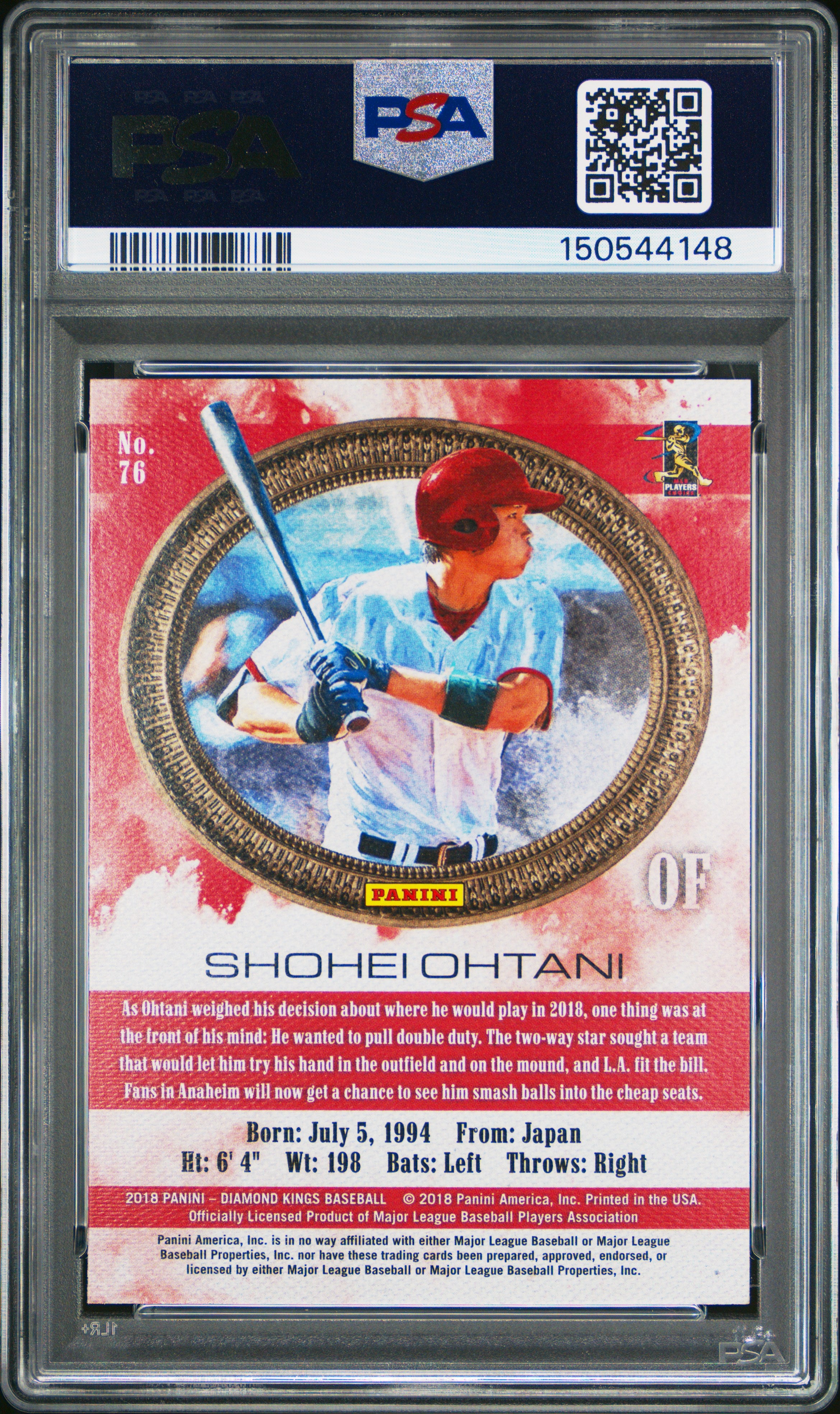 Shohei Ohtani 2018 Diamond Kings Facing Right Rookie RC Los Angels Angels PSA 10