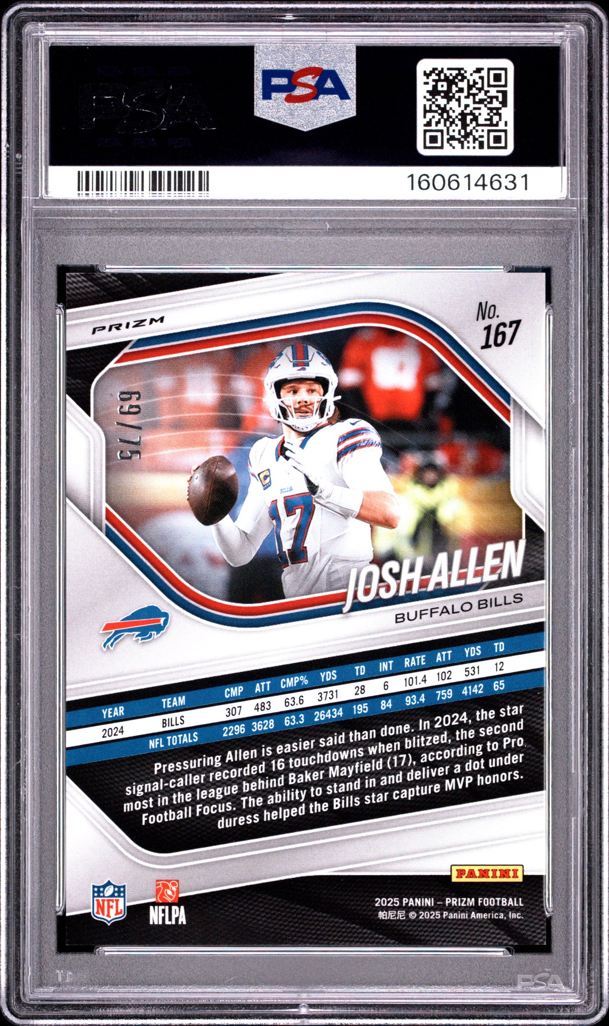 Josh Allen 2025 Prizm Green Scope Buffalo Bills 69/75 #167 PSA 9