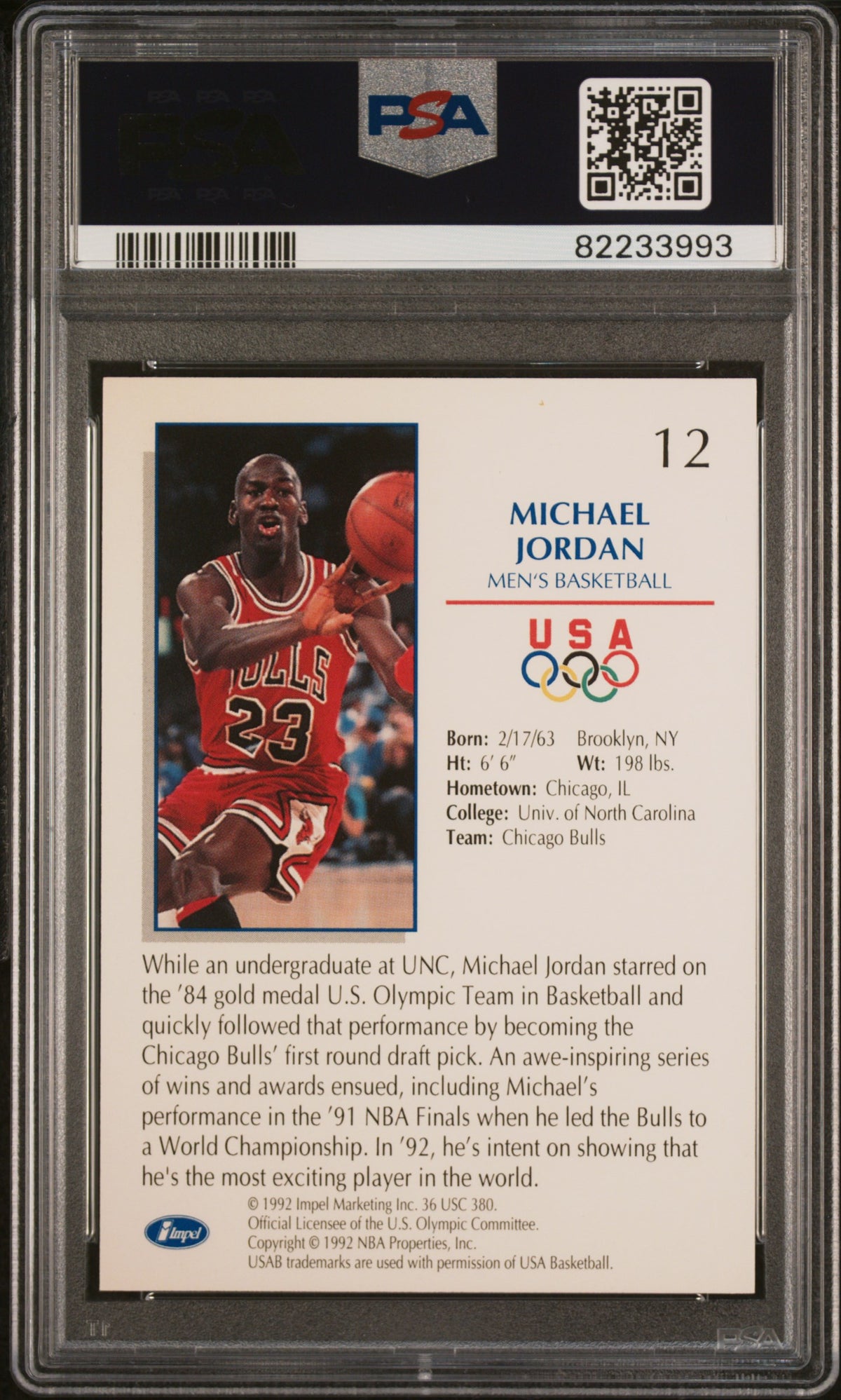 Michael Jordan 1992 Impel Olympicards Chicago Bulls #12 PSA 9
