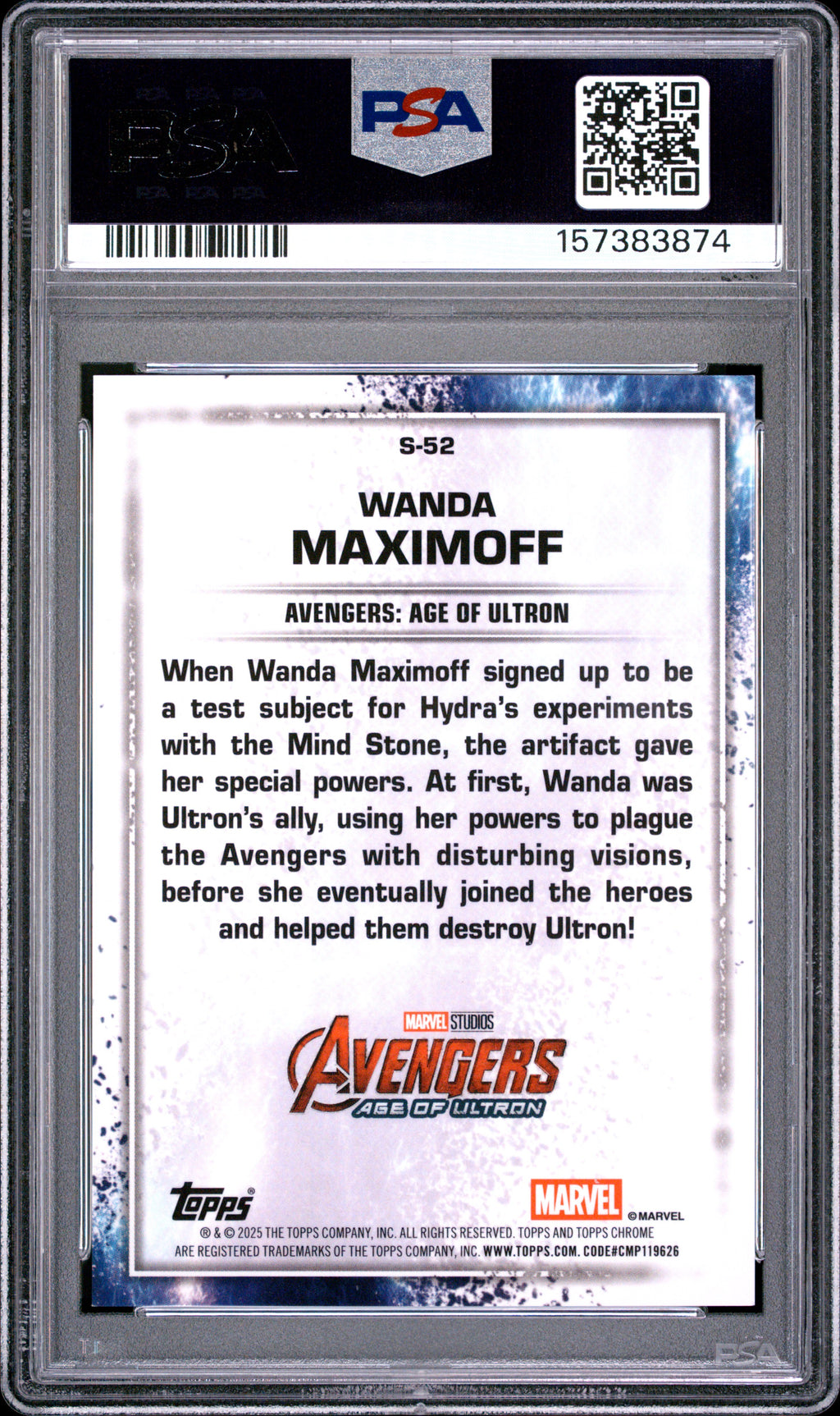 Wanda Maximoff 2025 Topps Chrome Marvel GOLD Refractor 46/50 #52 PSA 9