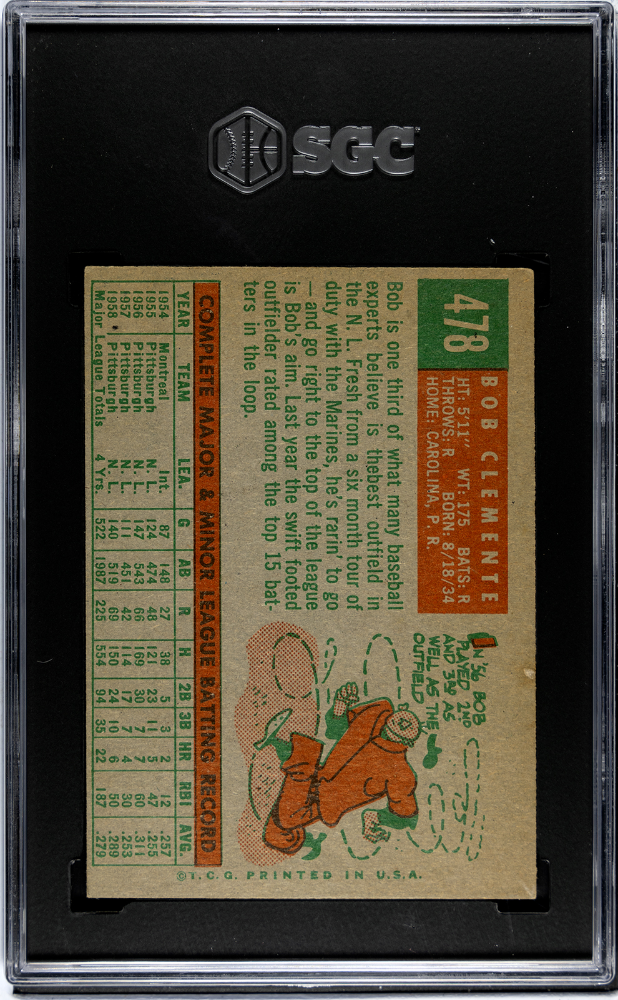 Bob Clemente 1959 Topps Card Pittsburgh Pirates #478 SGC 6