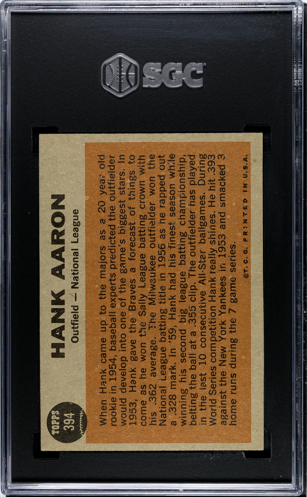 Hank Aaron 1962 Topps All Star Card Milwaukee Braves #394 SGC 5