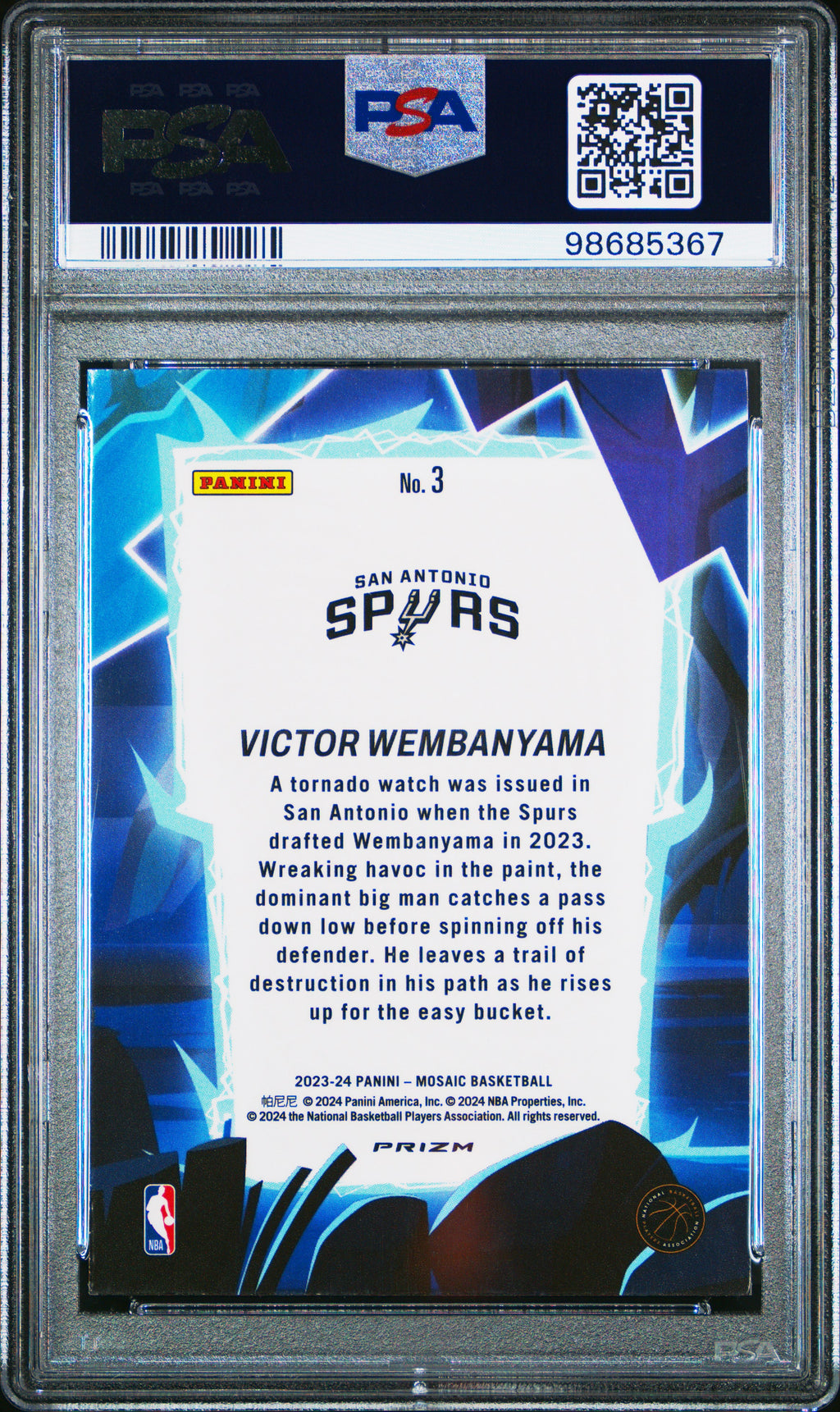 Victor Wembanyama 2023-24 Mosaic Storm Chasers Rookie RC Spurs #3 PSA 9