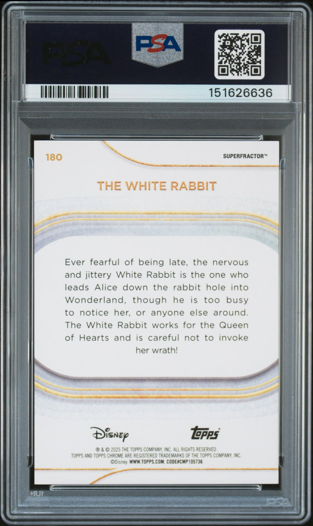 The White Rabbit 2025 Topps Chrome Disney SUPERFRACTOR 1/1 PSA 9 #180