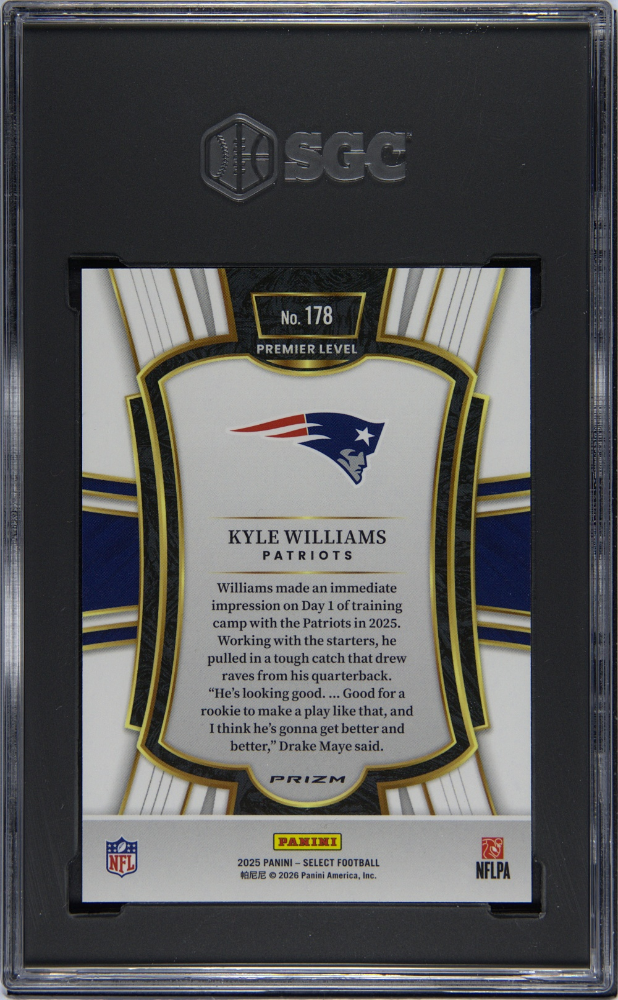Kyle Williams 2025 Select Tiger Prizm SSP Rookie RC New England Patriots SGC 10