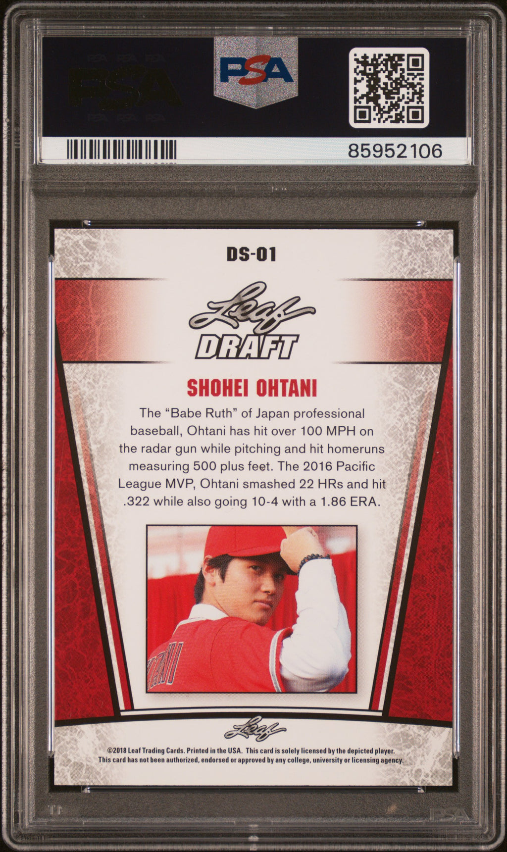 Shohei Ohtani 2018 Leaf Draft Ohtani Draft Silver Rookie RC LA Angels PSA 9