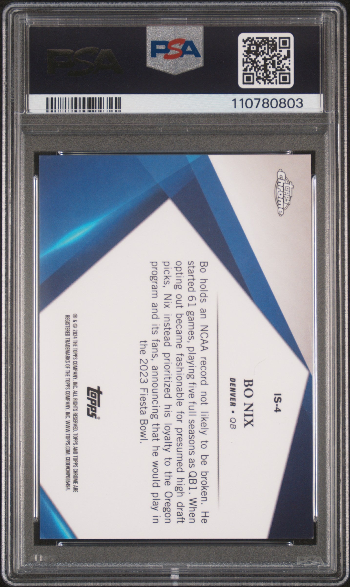 Bo Nix 2024 Topps Chrome Sapphire Infinite CASE HIT SSP RC Broncos PSA 9