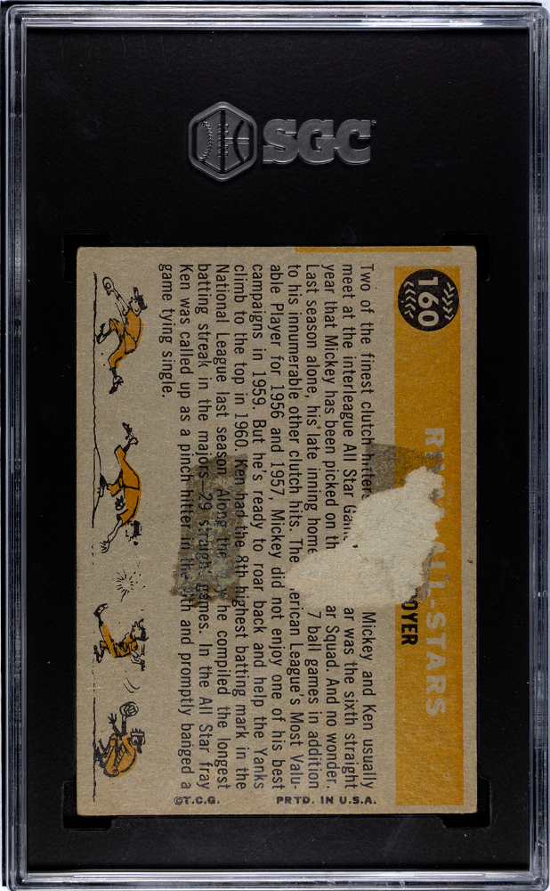 Mickey Mantle & Ken Boyer 1960 Topps Rival All Stars Yankees #160 SGC 1