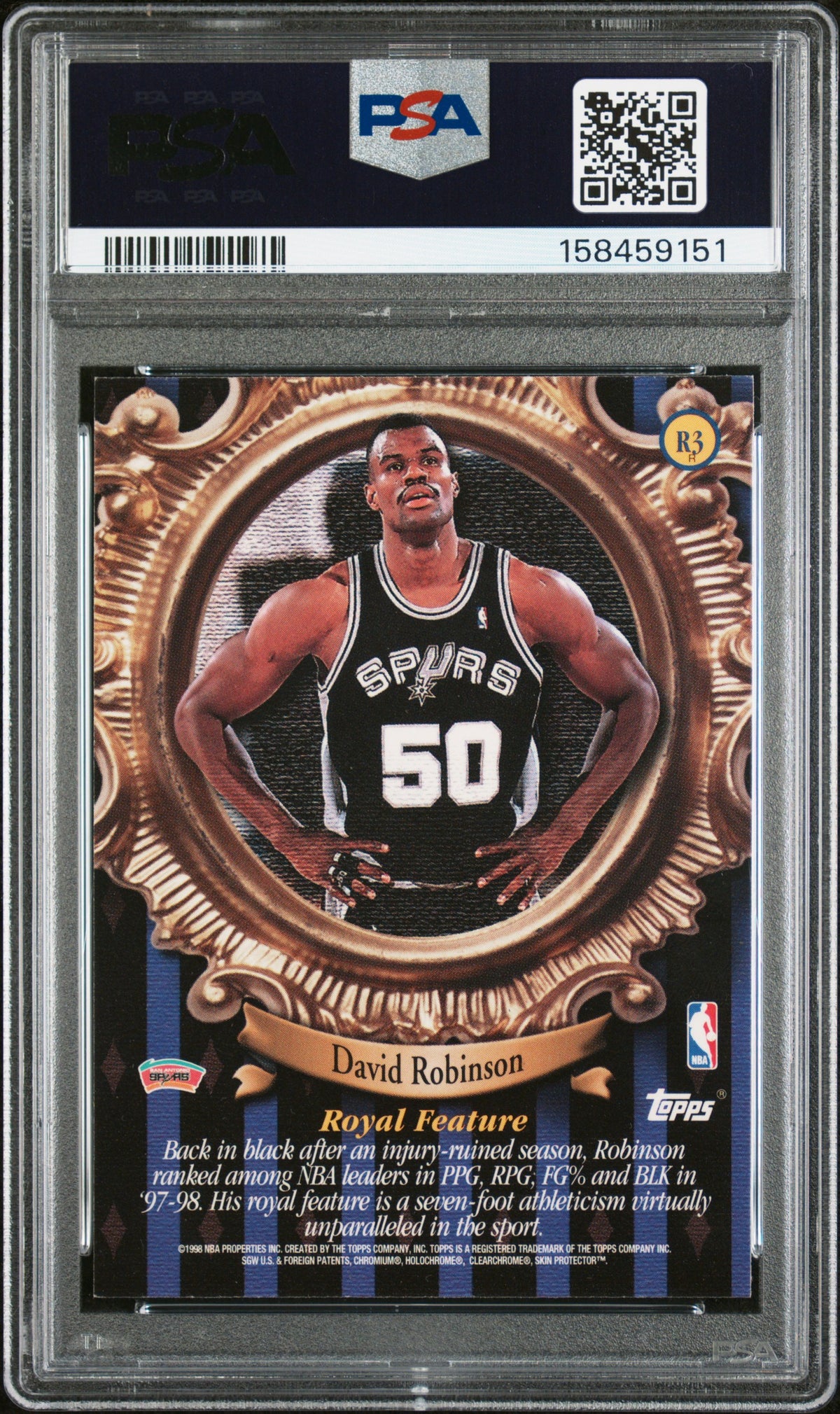 David Robinson 1998 Topps Roundball Royalty Refractor W Coating Spurs #R3 PSA 7