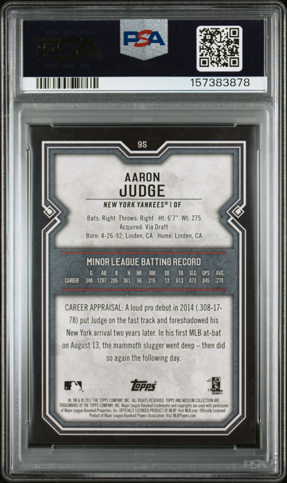 Aaron Judge 2017 Topps Museum Collection Rookie RC New York Yankees #95 PSA 9