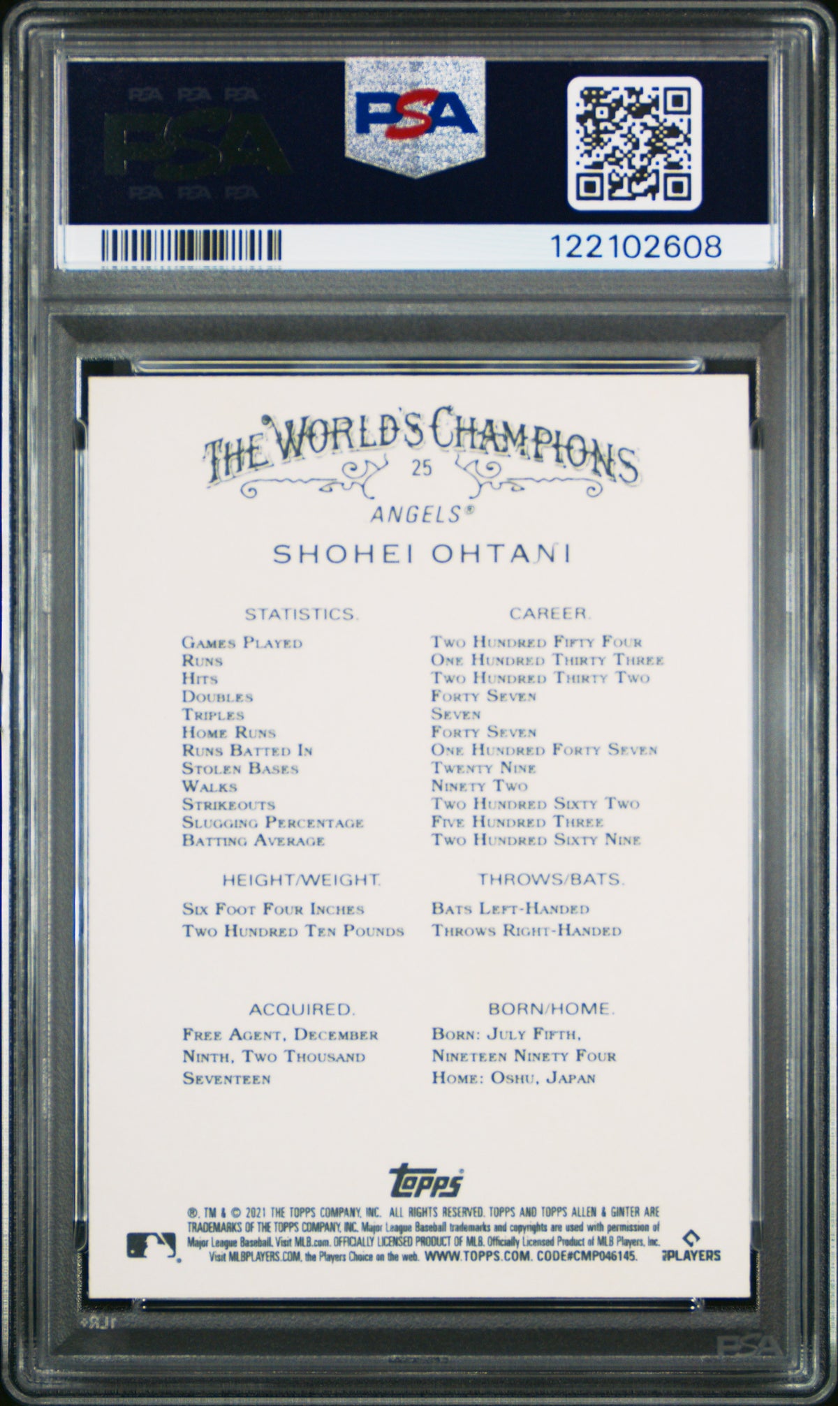 Shohei Ohtani 2021 Topps Allen & Ginter Card Los Angeles Angels #25 PSA 10