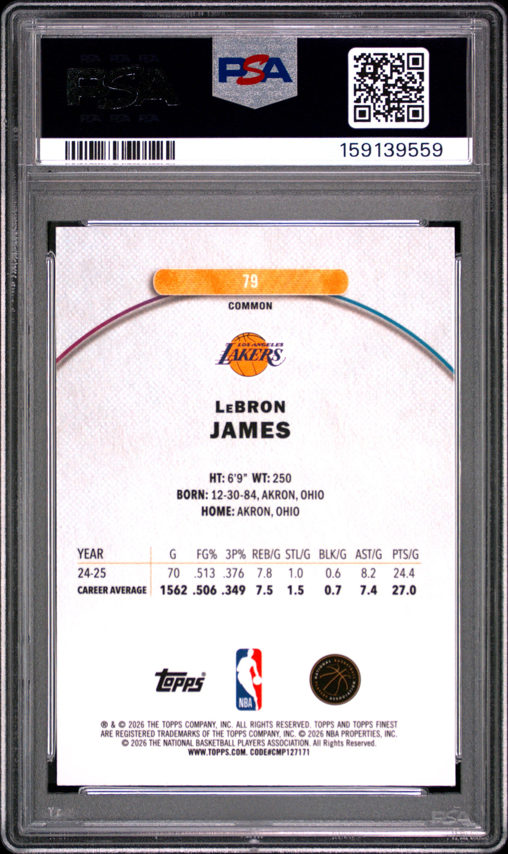 LeBron James 2025 Topps Finest Oil Spill Refractor Los Angeles Lakers #79 PSA 9