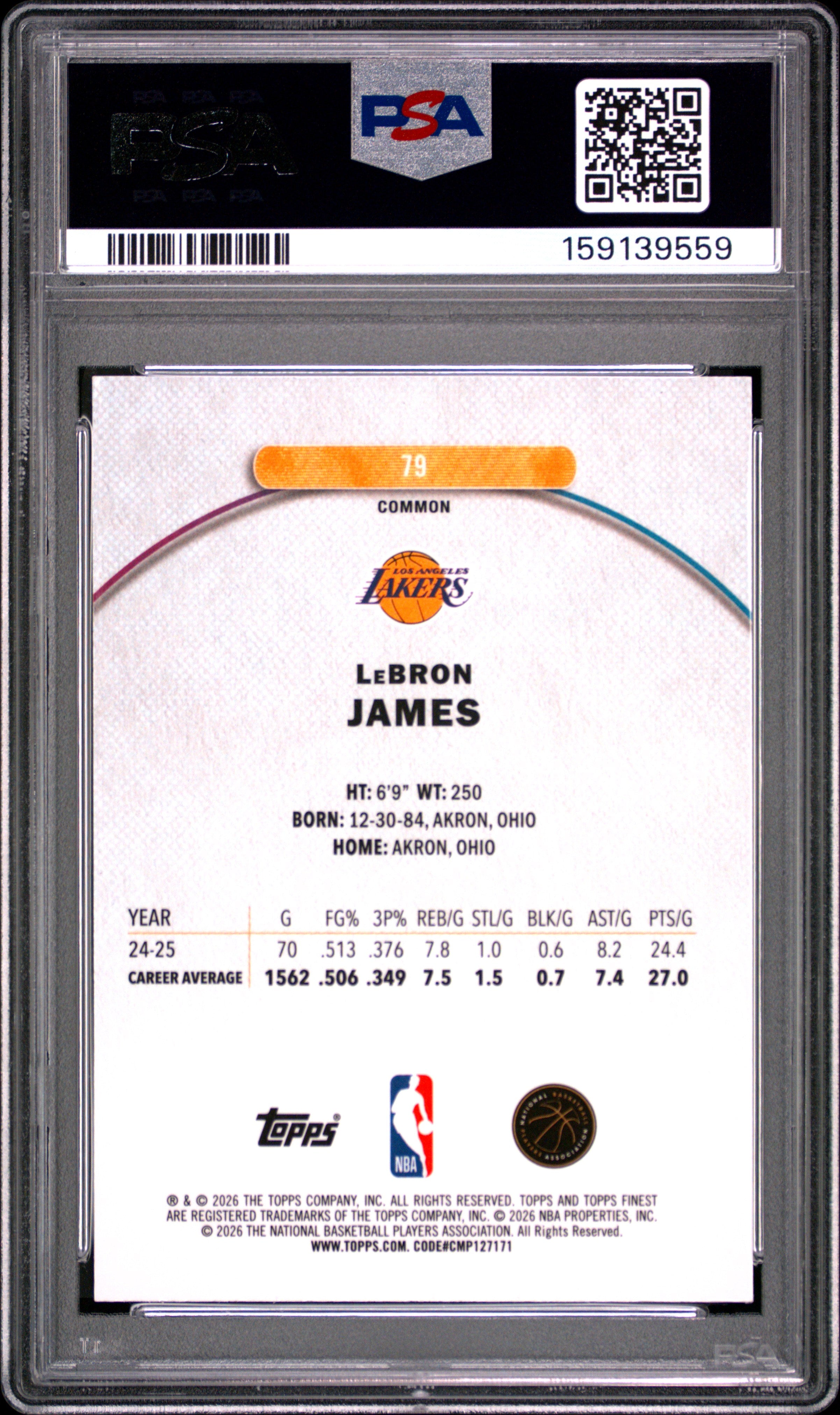 LeBron James 2025 Topps Finest Oil Spill Refractor Los Angeles Lakers #79 PSA 9