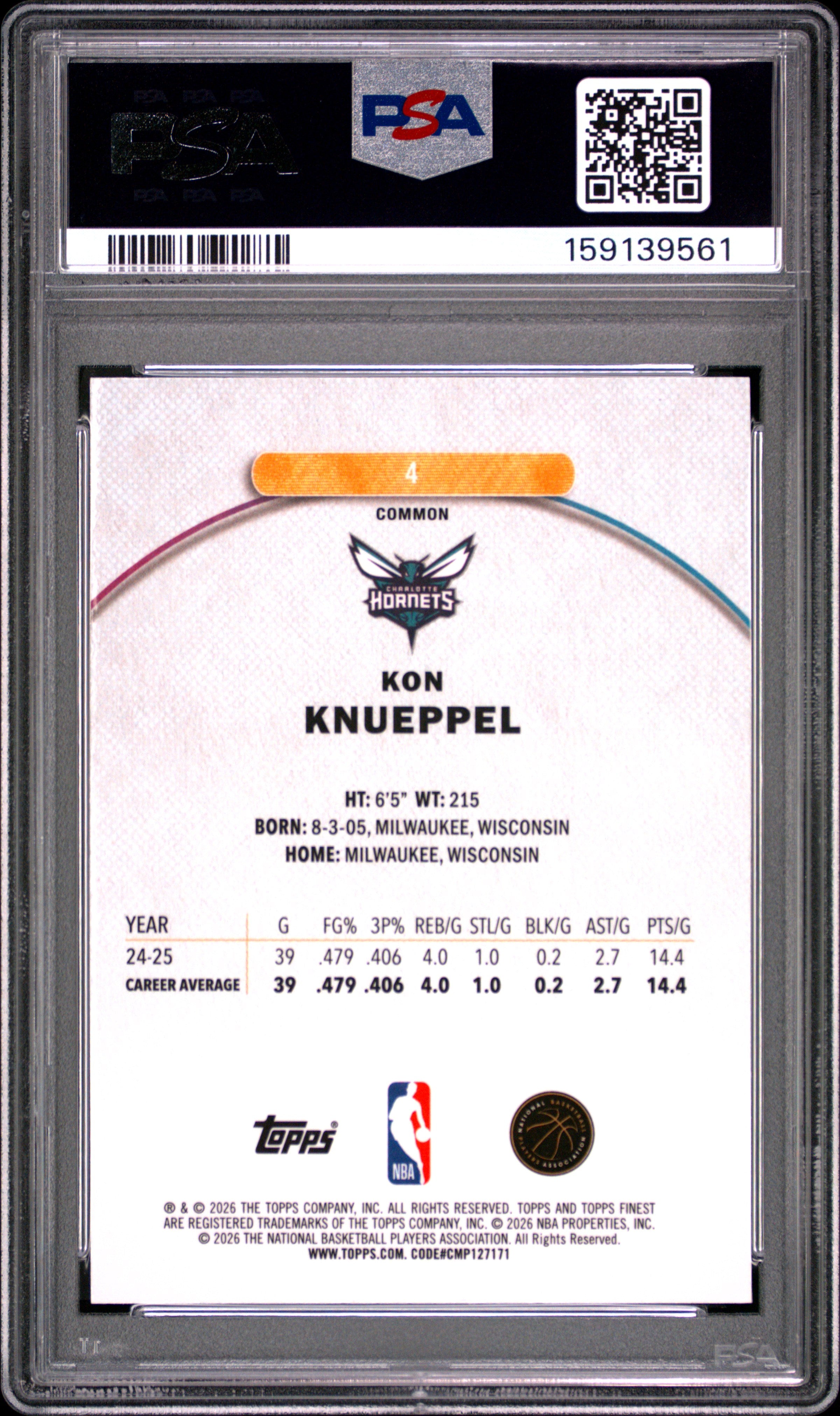 Kon Knueppel 2025 Topps Finest Oil Spill Refractor Rookie RC Hornets PSA 10