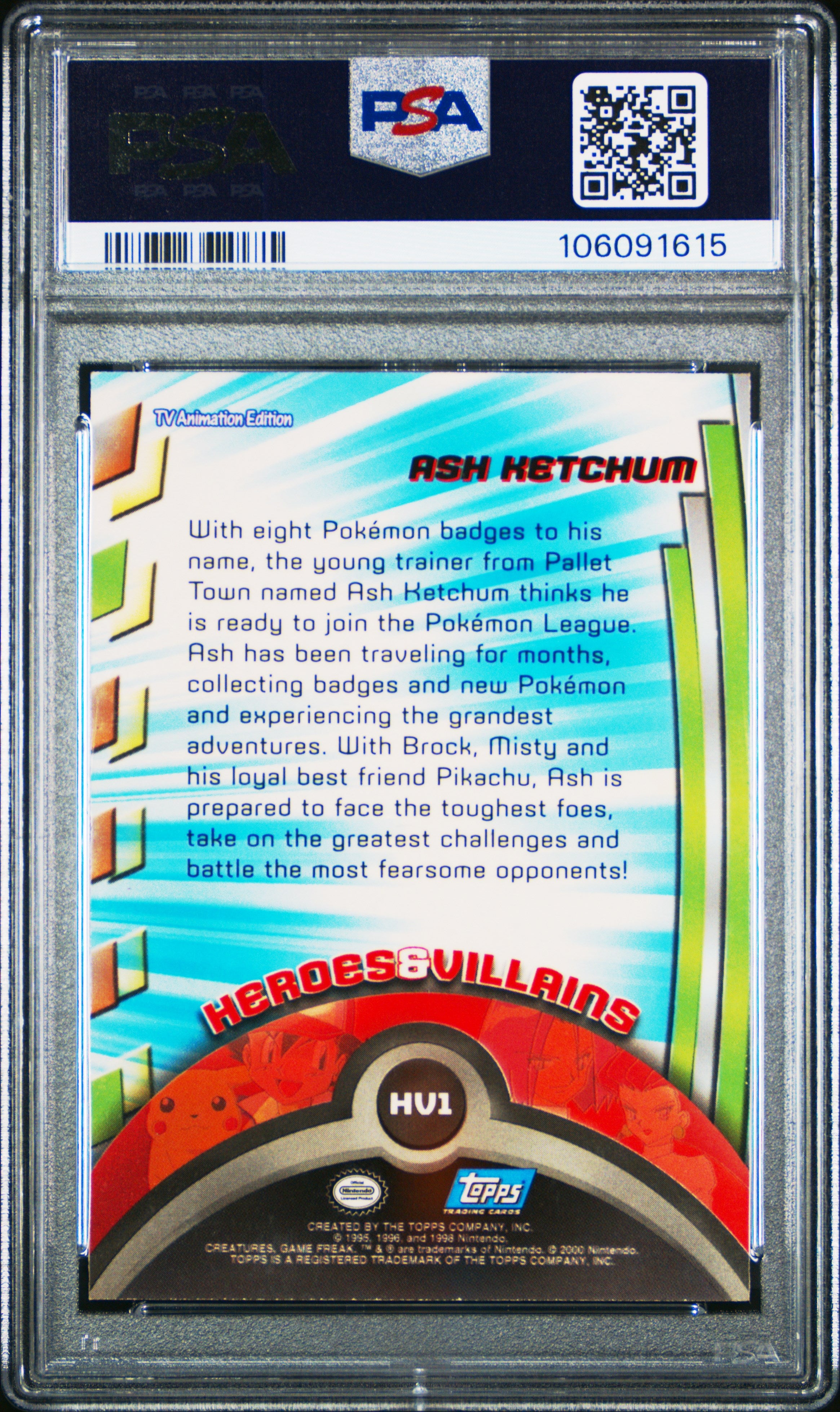 2000 Topps Pokemon TV Animation Series 2 Heroes & Villains Ash Ketchum HV1 PSA 9