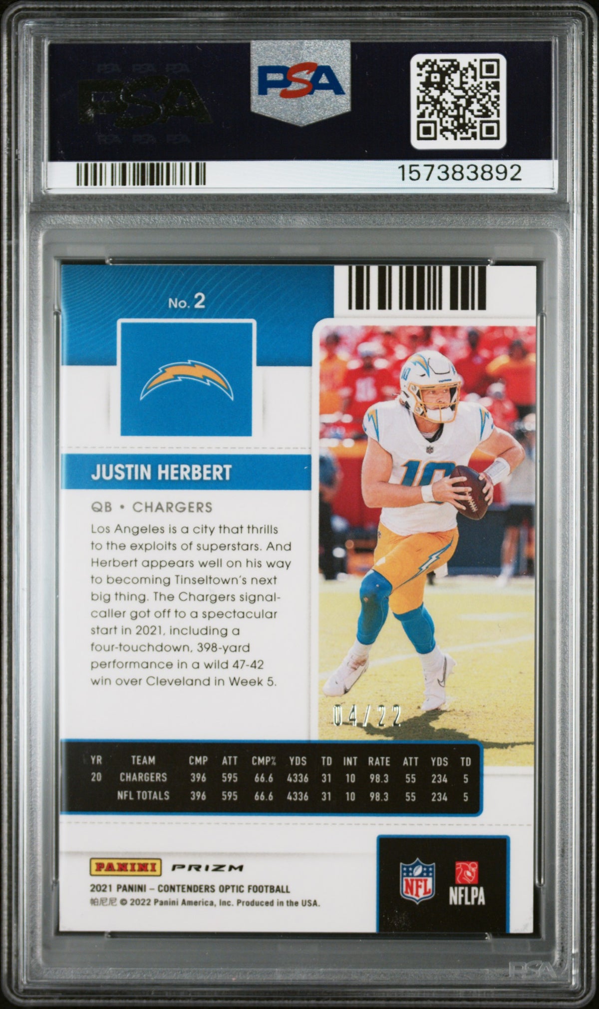 Justin Herbert 2021 Contenders Optic Cracked Ice LA Chargers 4/22 PSA 9