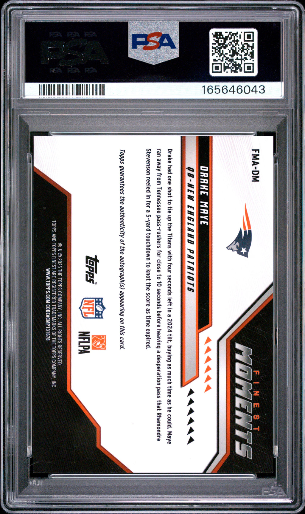 Drake Maye 2025 Topps Finest Moments Auto Autograph New England Patriots PSA 9