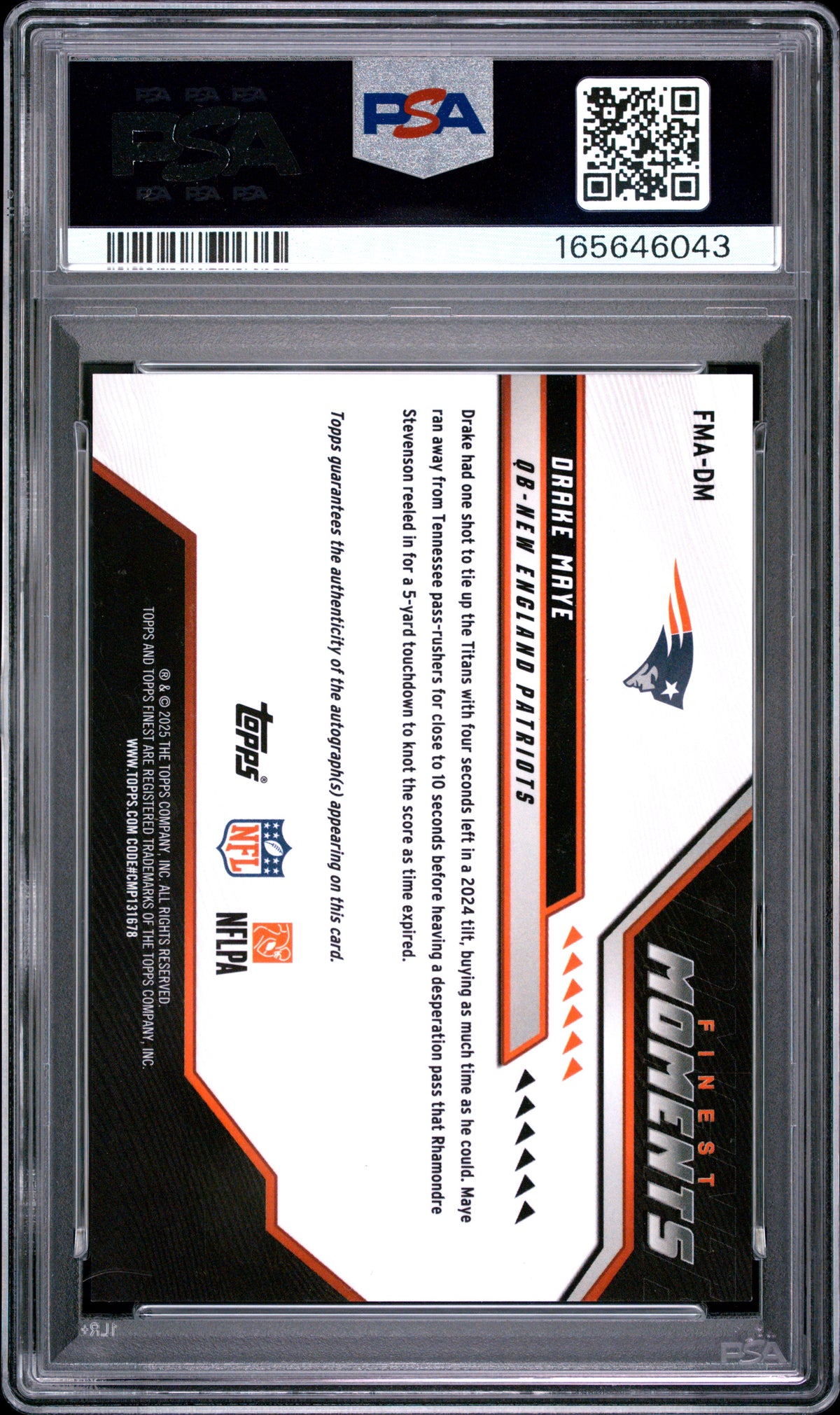 Drake Maye 2025 Topps Finest Moments Auto Autograph New England Patriots PSA 9