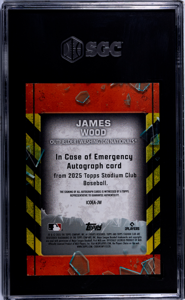James Wood 2025 Topps Stadium Club Emergency Auto Autograph RC Nationals SGC 9
