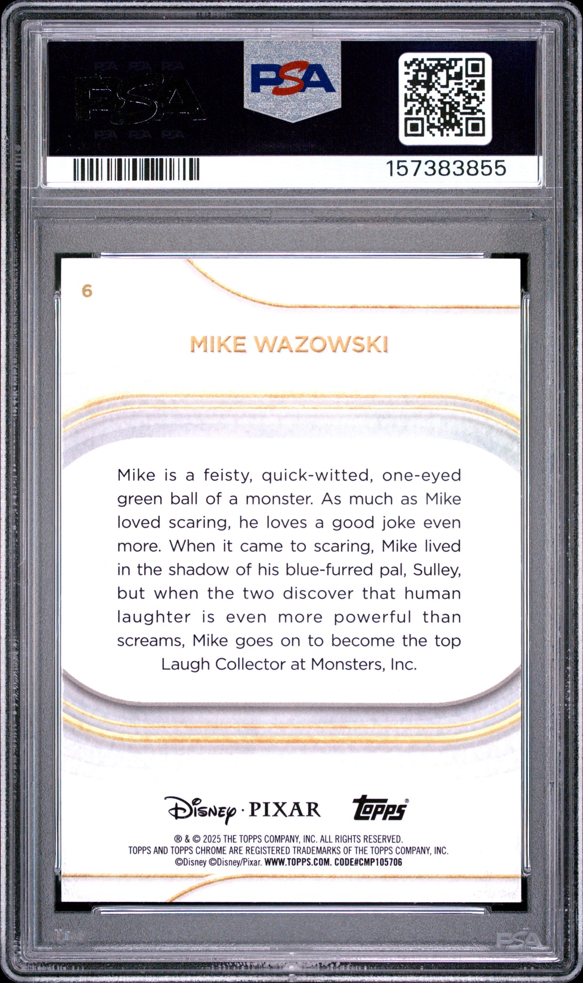Mike Wazowski 2025 Topps Chrome Disney Blue Mini Diamond 72/150 #6 PSA 9