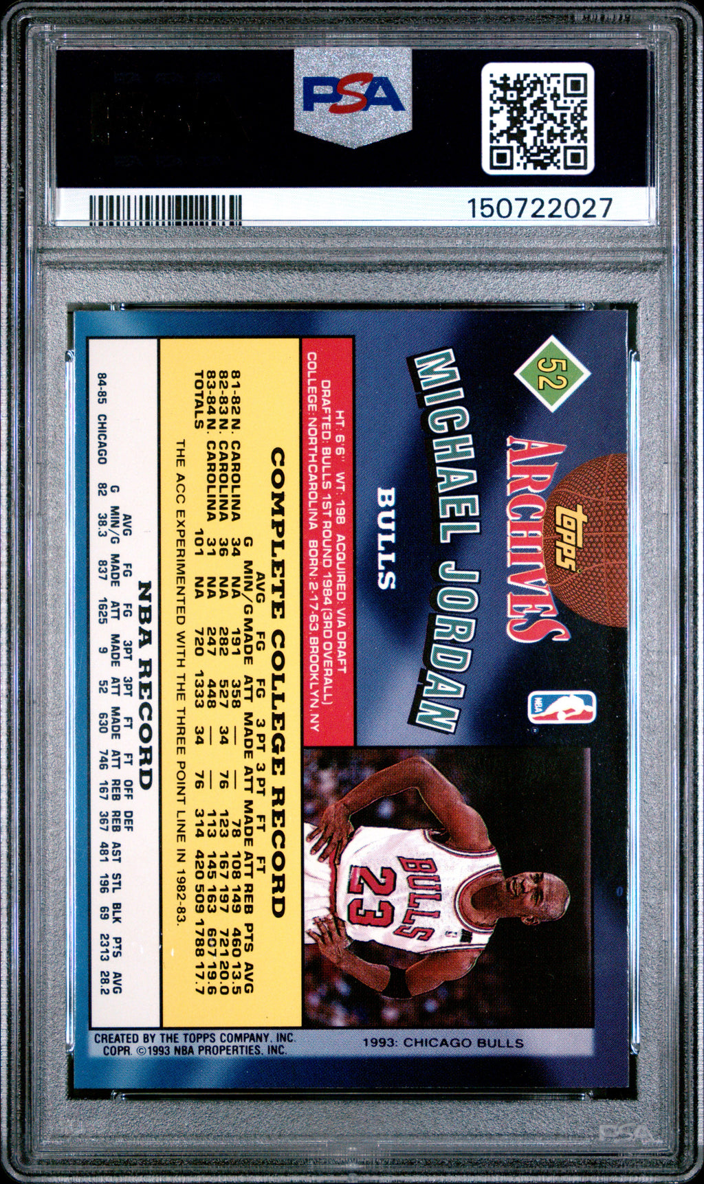 Michael Jordan 1992 Topps Archives GOLD Chicago Bulls #52 PSA 9
