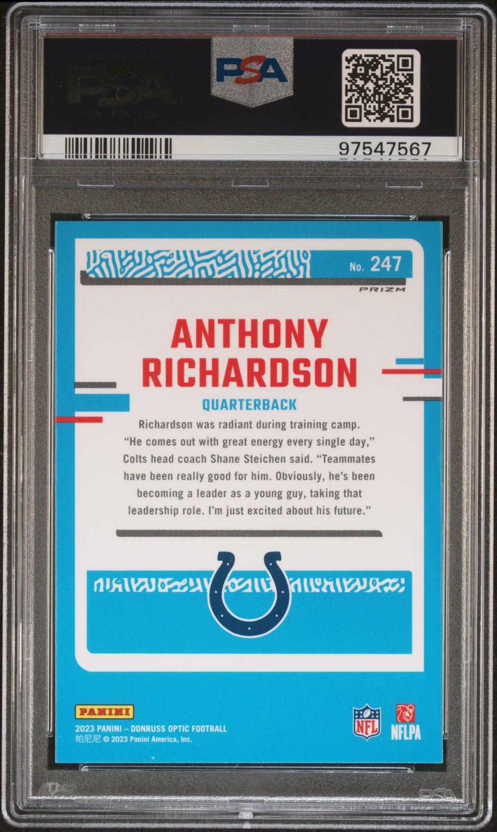 Anthony Richardson 2023 Optic Green Velocity Rated Rookie Colts PSA 10