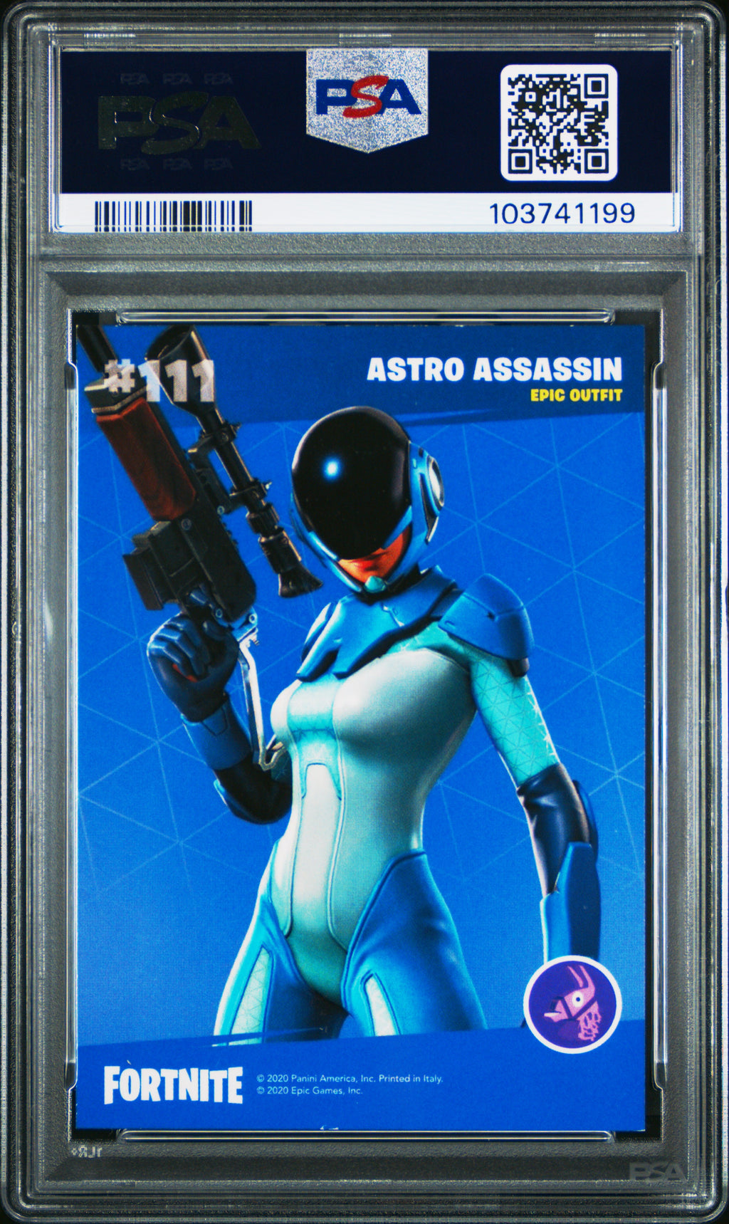 Astro Assassin 2020 Panini Fortnite Italy Optichrome #111 PSA 8