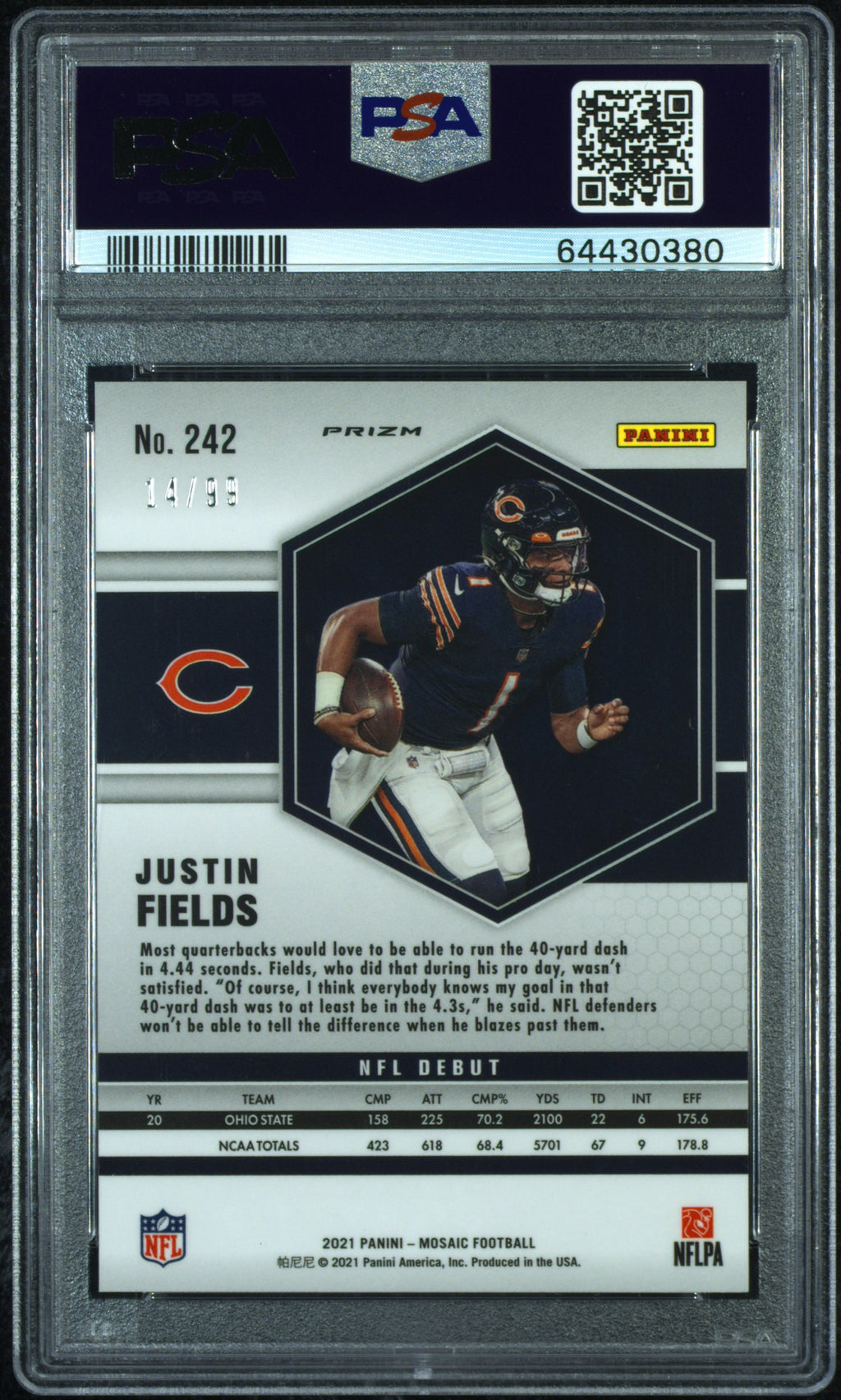 Justin Fields 2021 Mosaic Blue Prizm Rookie RC Chicago Bears 14/99 PSA 9