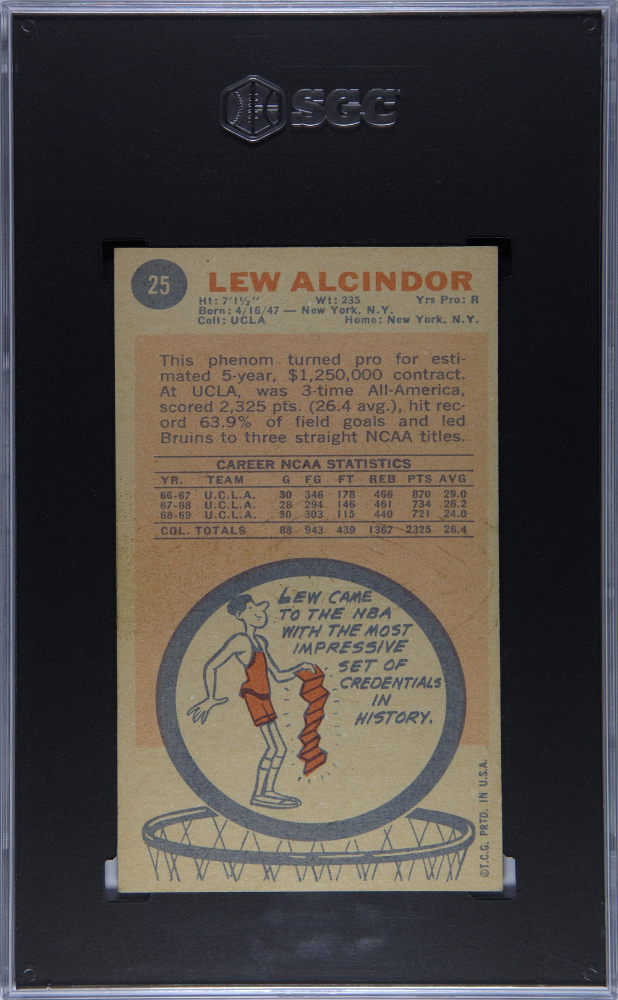 Lew Alcindor 1969-70 Topps Rookie RC Milwaukee Bucks #25 SGC 5