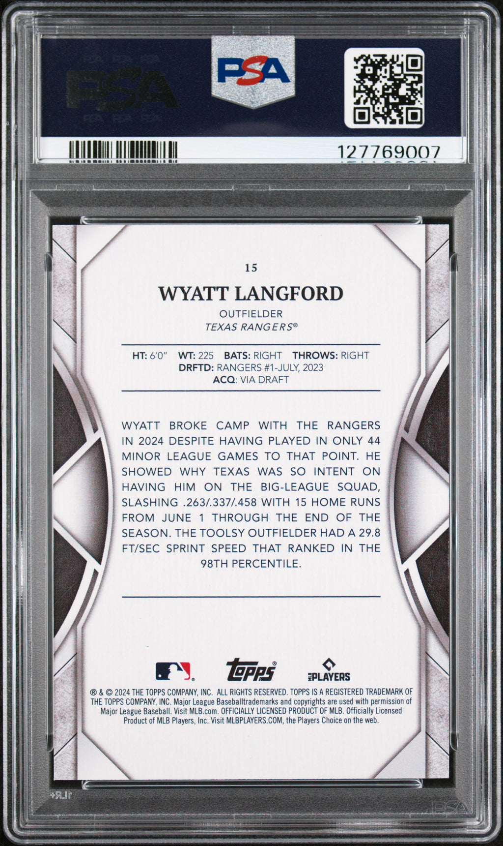 Wyatt Langford 2024 Topps Transcendent Vip Party Black Rookie Rangers 6/10 PSA 9