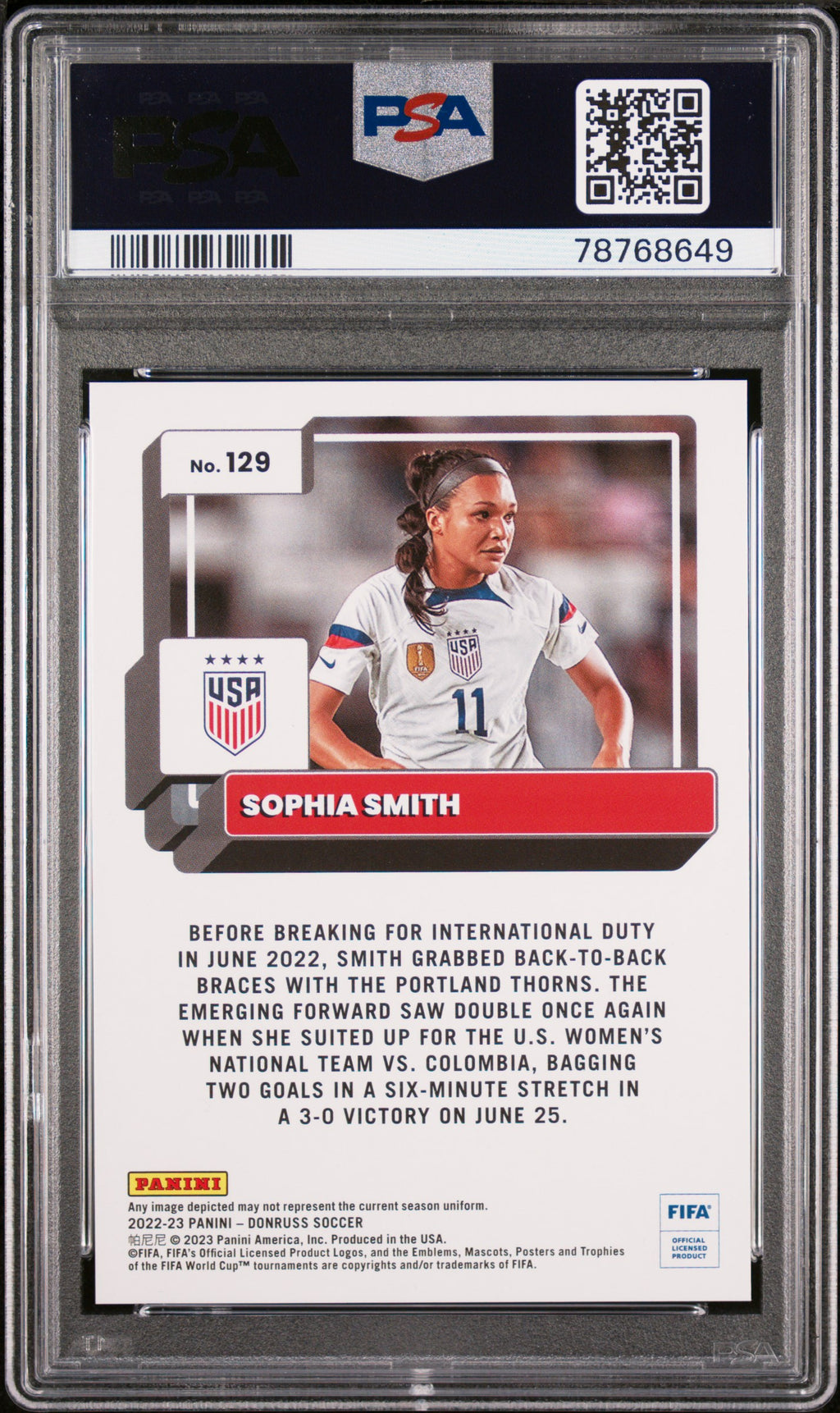 Sophia Smith 2022 Donruss FIFA Teal Parallel United States USA 137/199 PSA 9